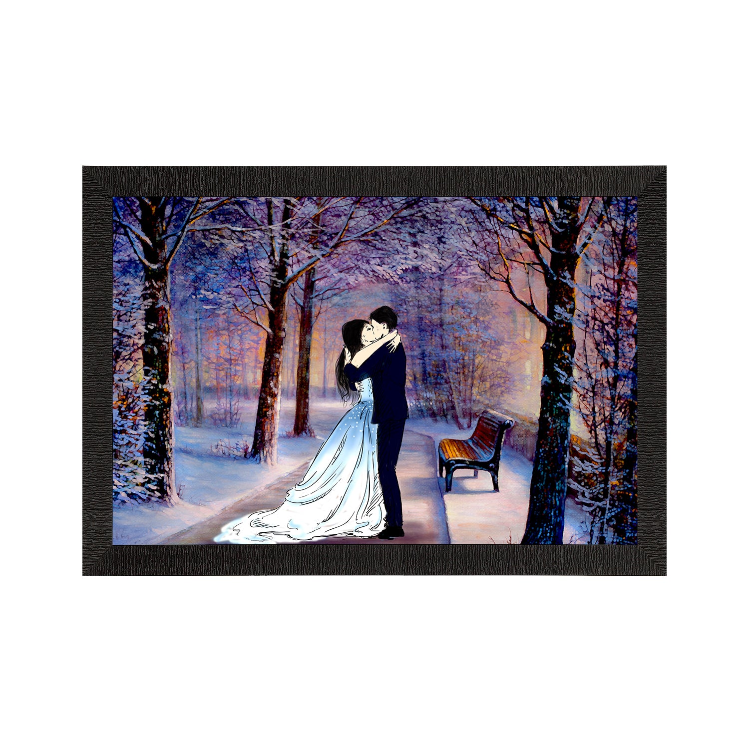 Kissing Romantic Couple Artistic View Valentine Theme Satin Matt Texture UV Art Painting