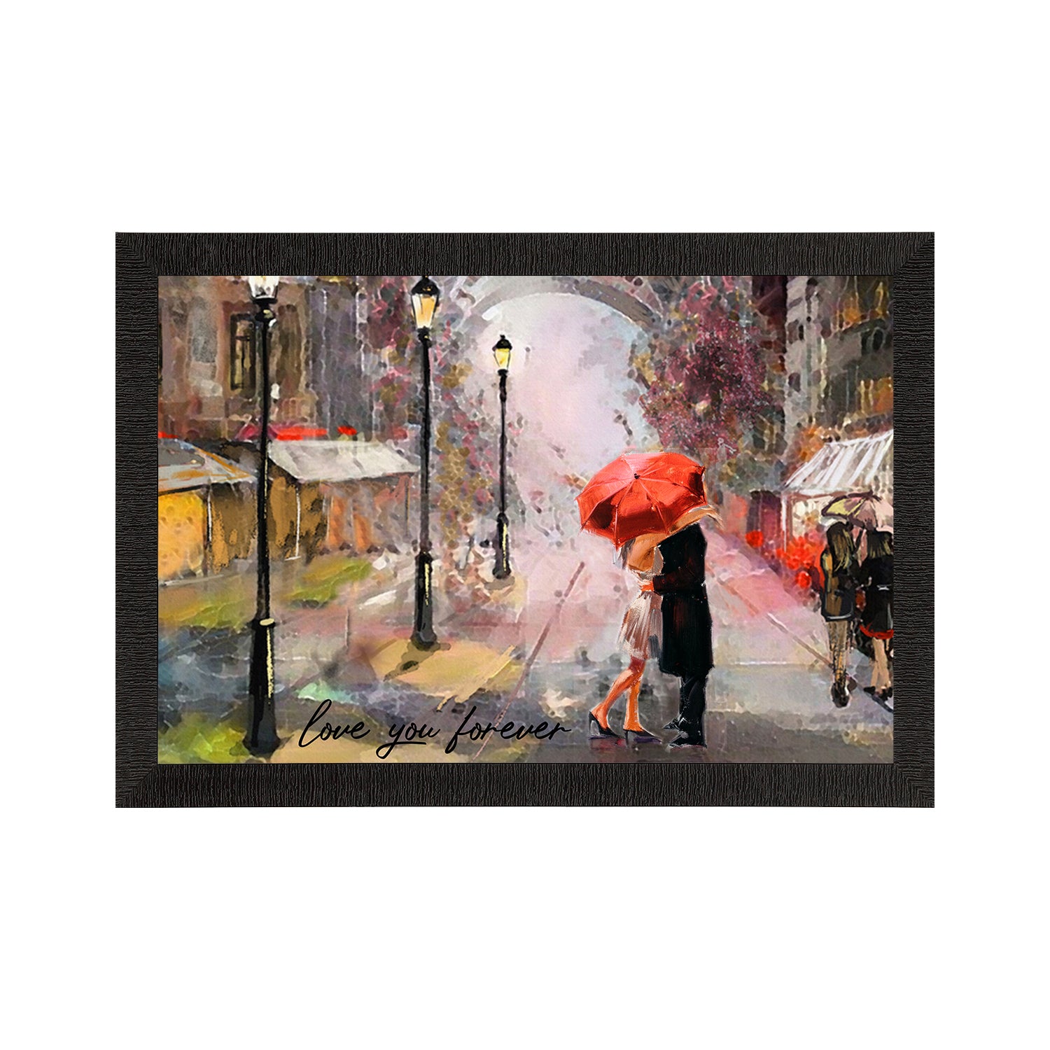 Romantic Couple Under Umbrella Love Theme Satin Matt Texture UV Art Painting