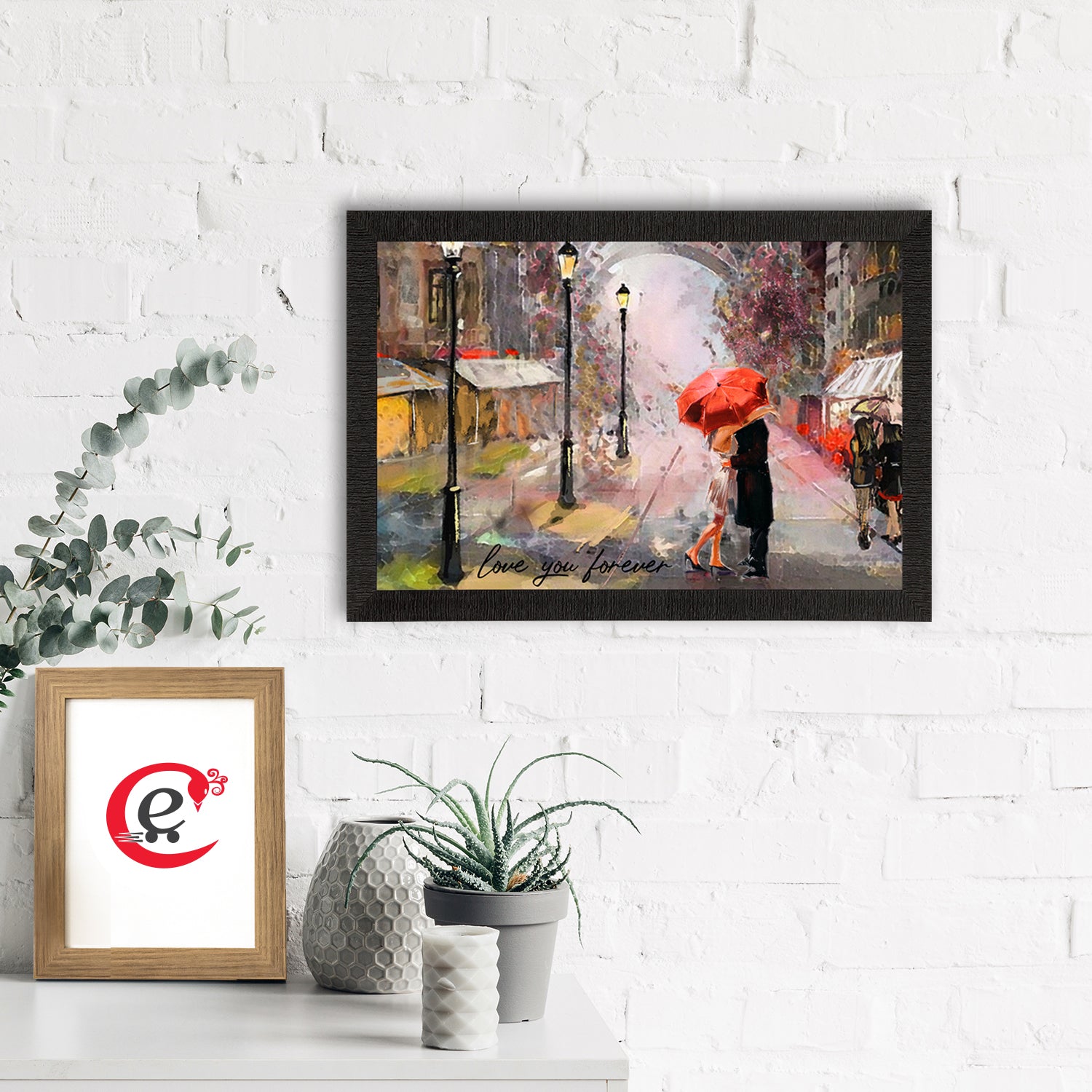 Romantic Couple Under Umbrella Love Theme Satin Matt Texture UV Art Painting 1