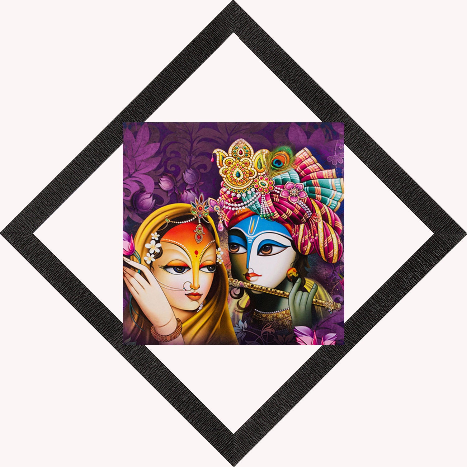 Radha & Krishna Playing Flute Painting Digital Printed Religious Wall Art