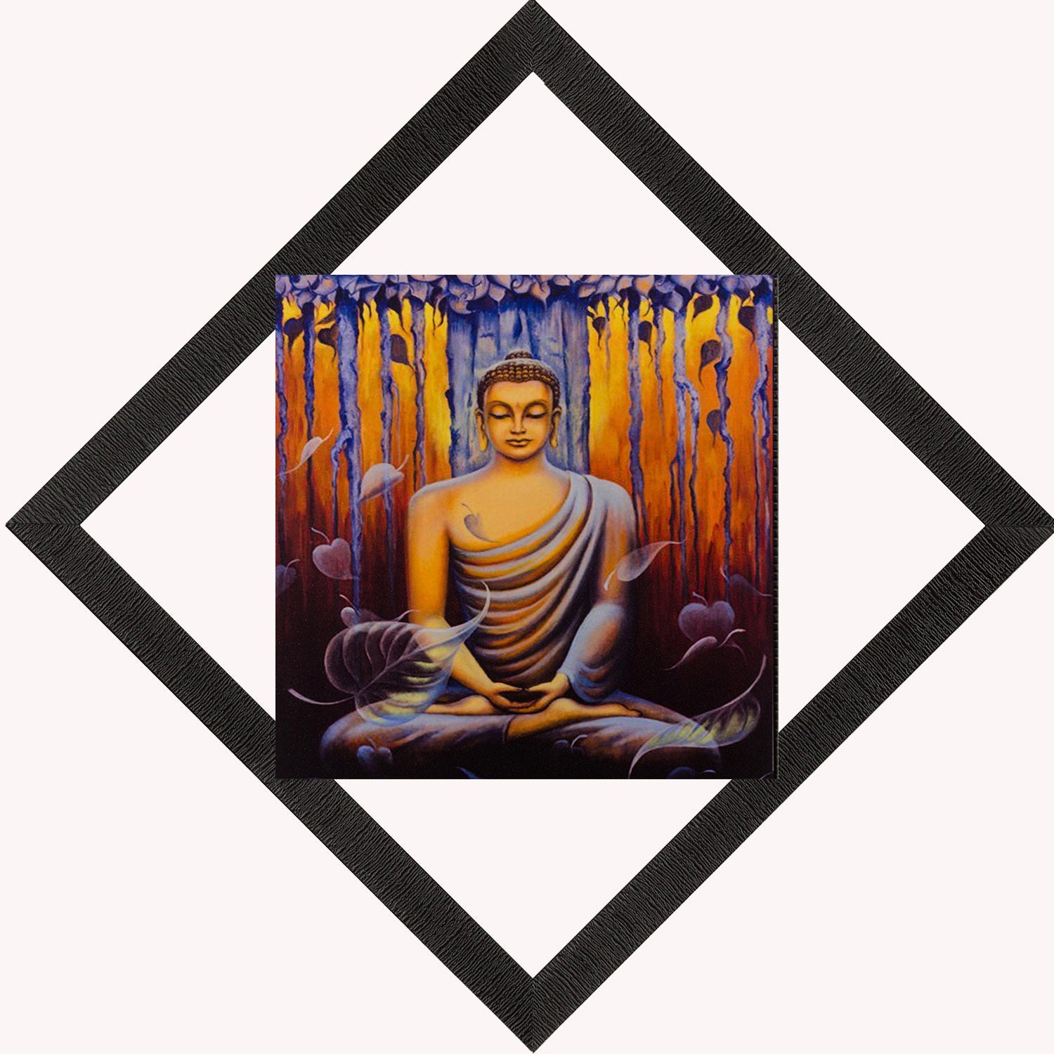 Buddha Meditating Under Tree Painting Digital Printed Religious Wall Art