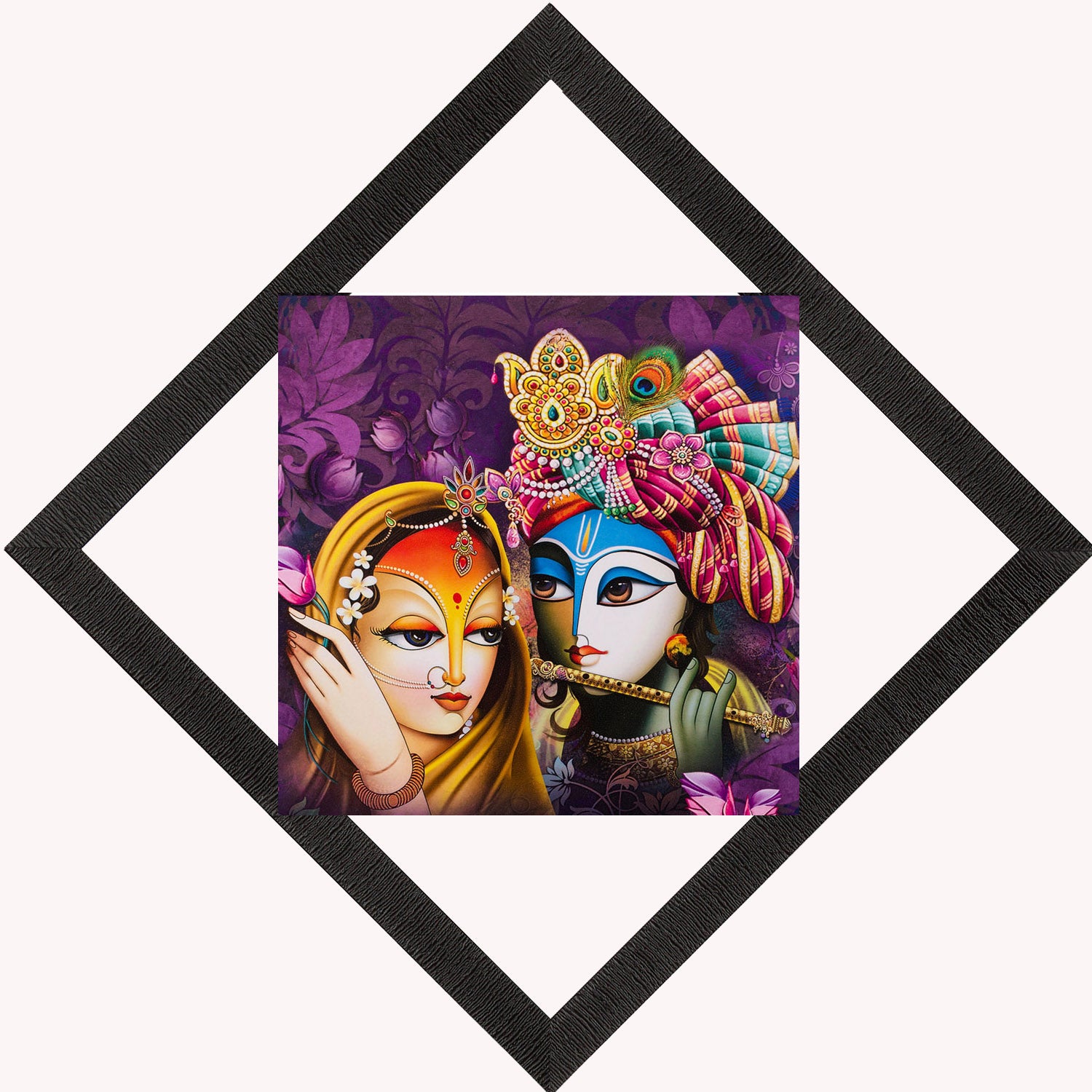 Radha & Krishna With Flute Painting Digital Printed Religious Wall Art