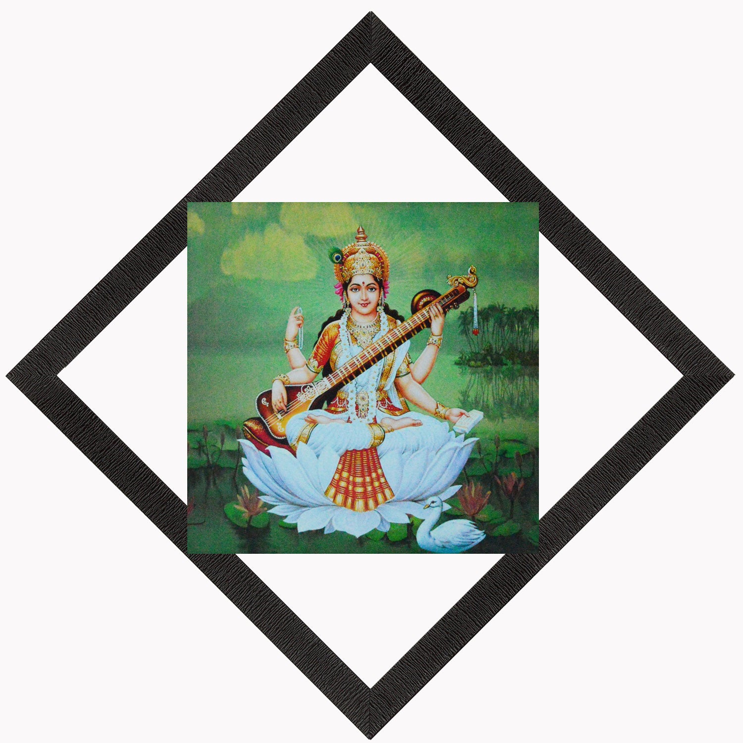 Goddess Saraswati Painting Digital Printed Religious Wall Art