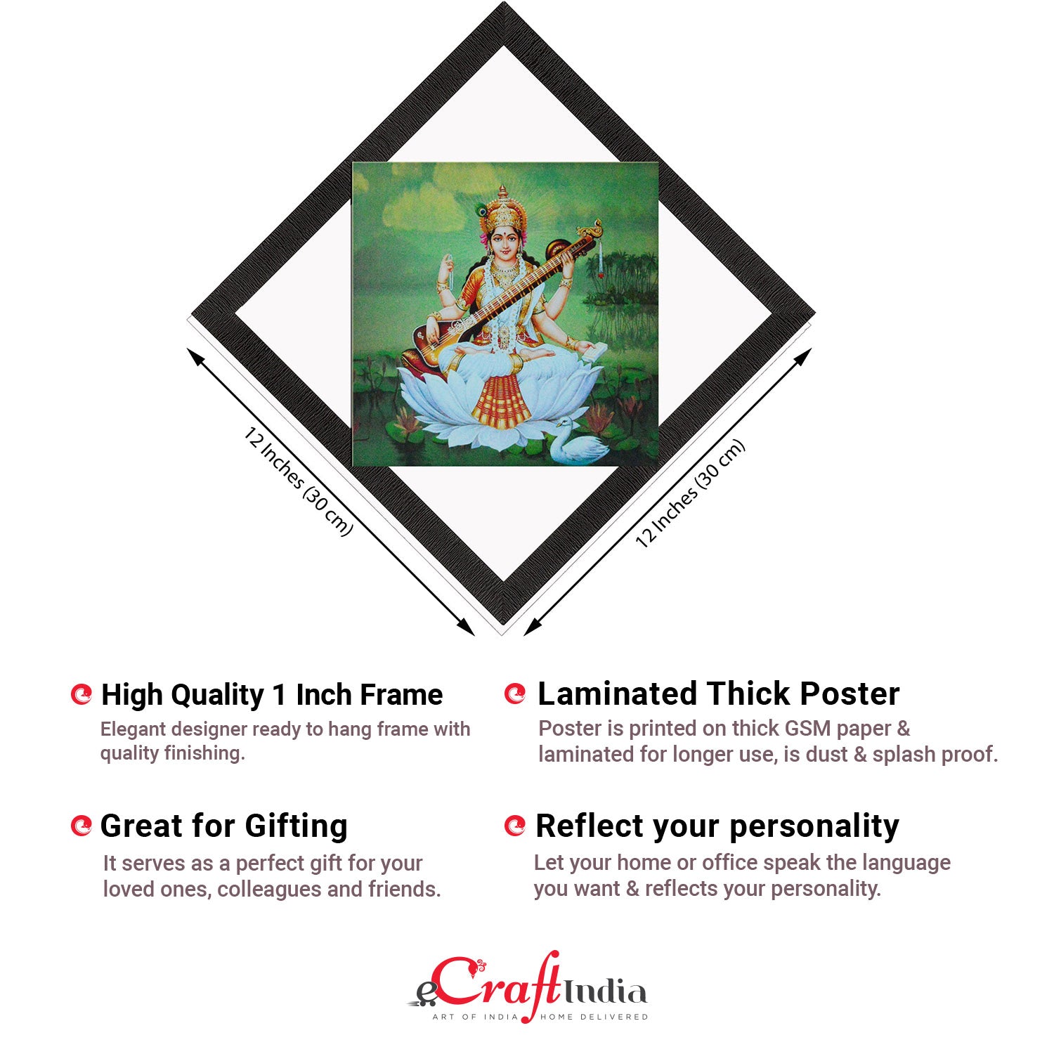 Goddess Saraswati Painting Digital Printed Religious Wall Art 2