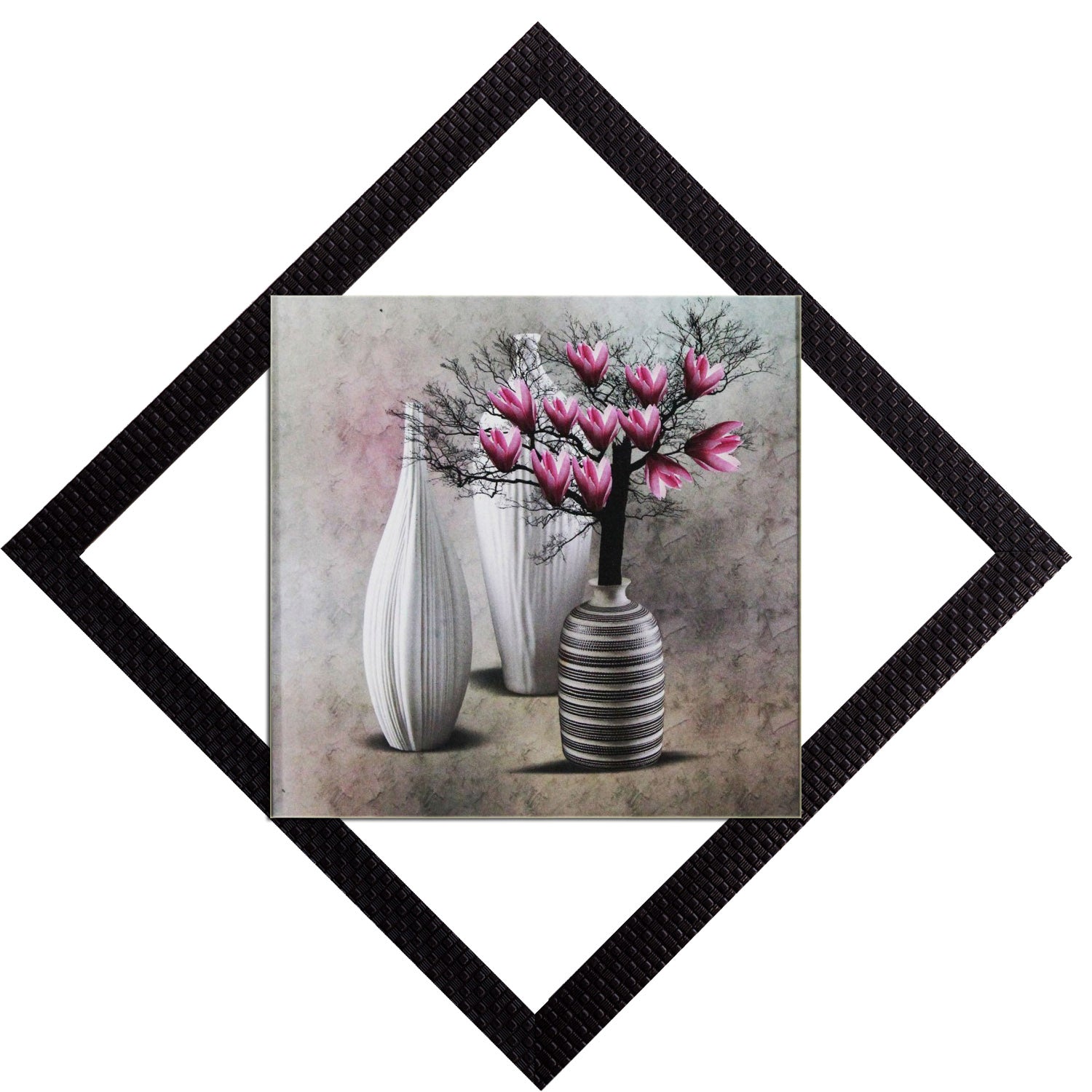 Vases With Pink Flowers Satin Matt Texture UV Art Painting