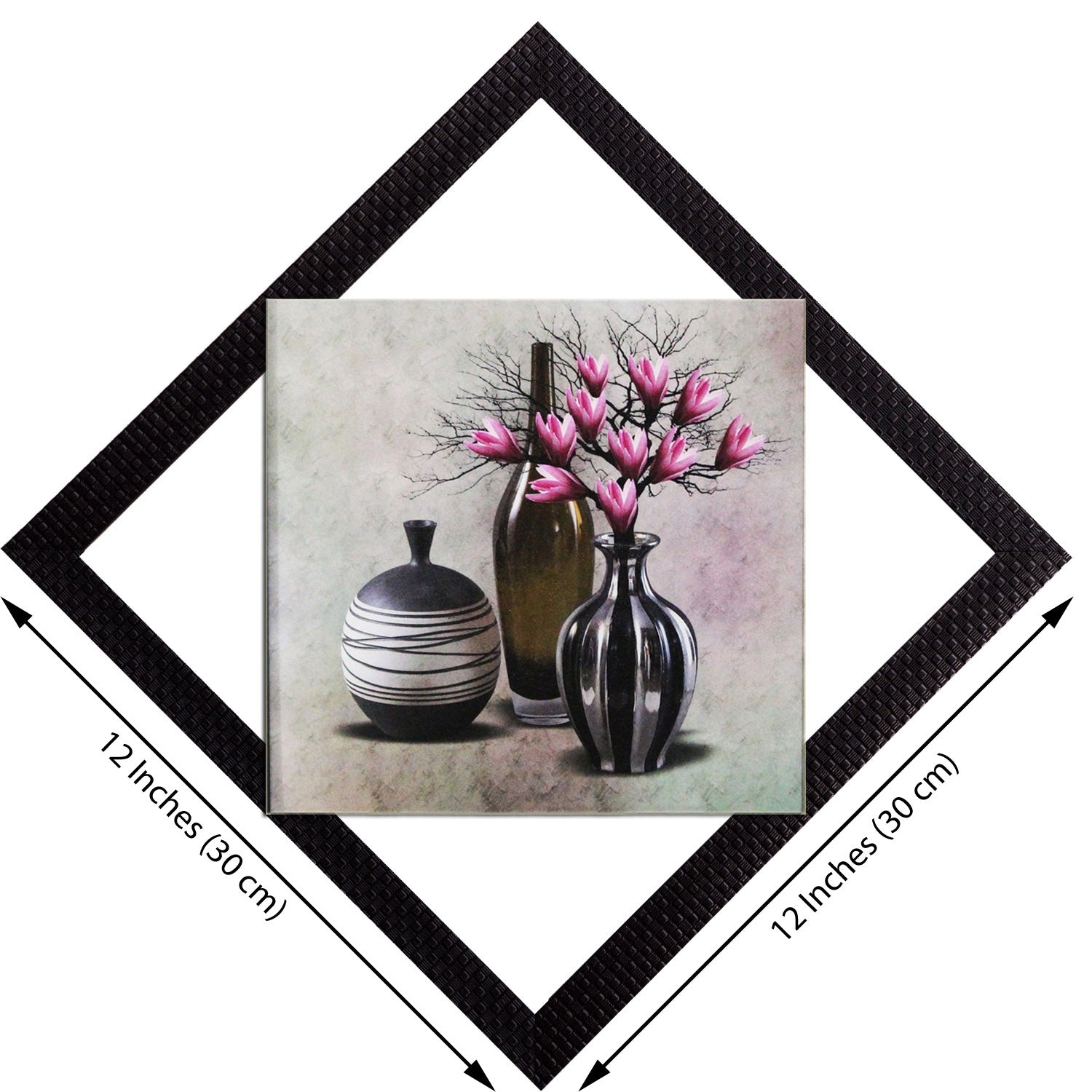 Black Vases With Flowers Satin Matt Texture UV Art Painting 2