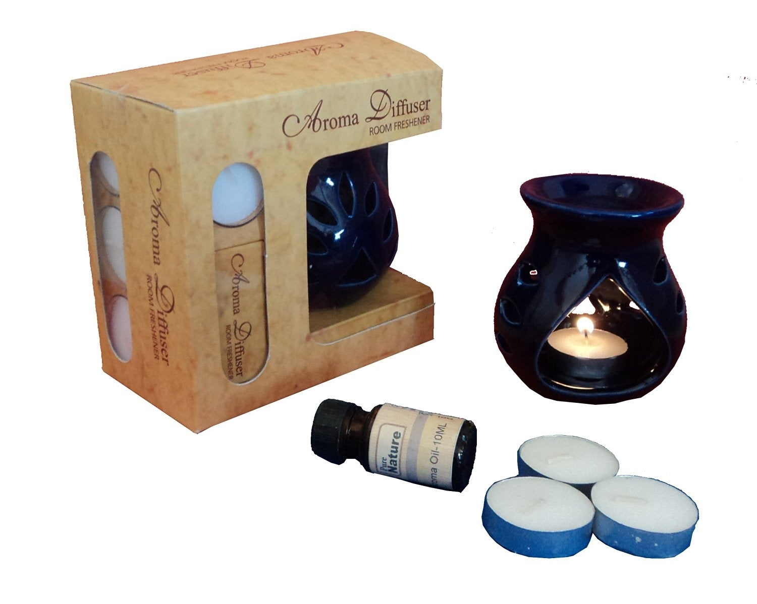 Aroma Burner Set With Lavender Aroma Oil And 4 Tea Light Candles