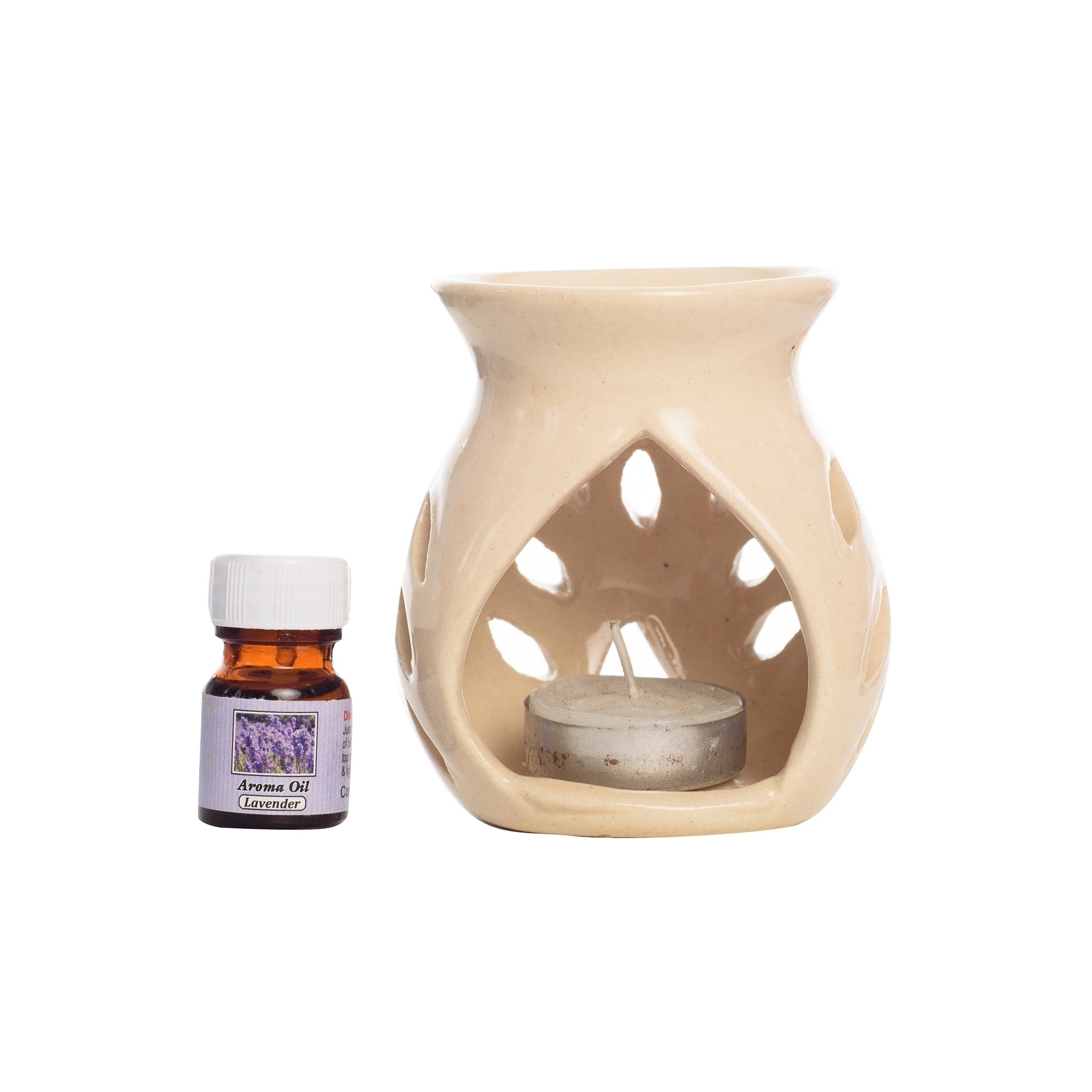 White Aroma Burner Set with Sandalwood Aroma Oil and 4 Tea Light Candles