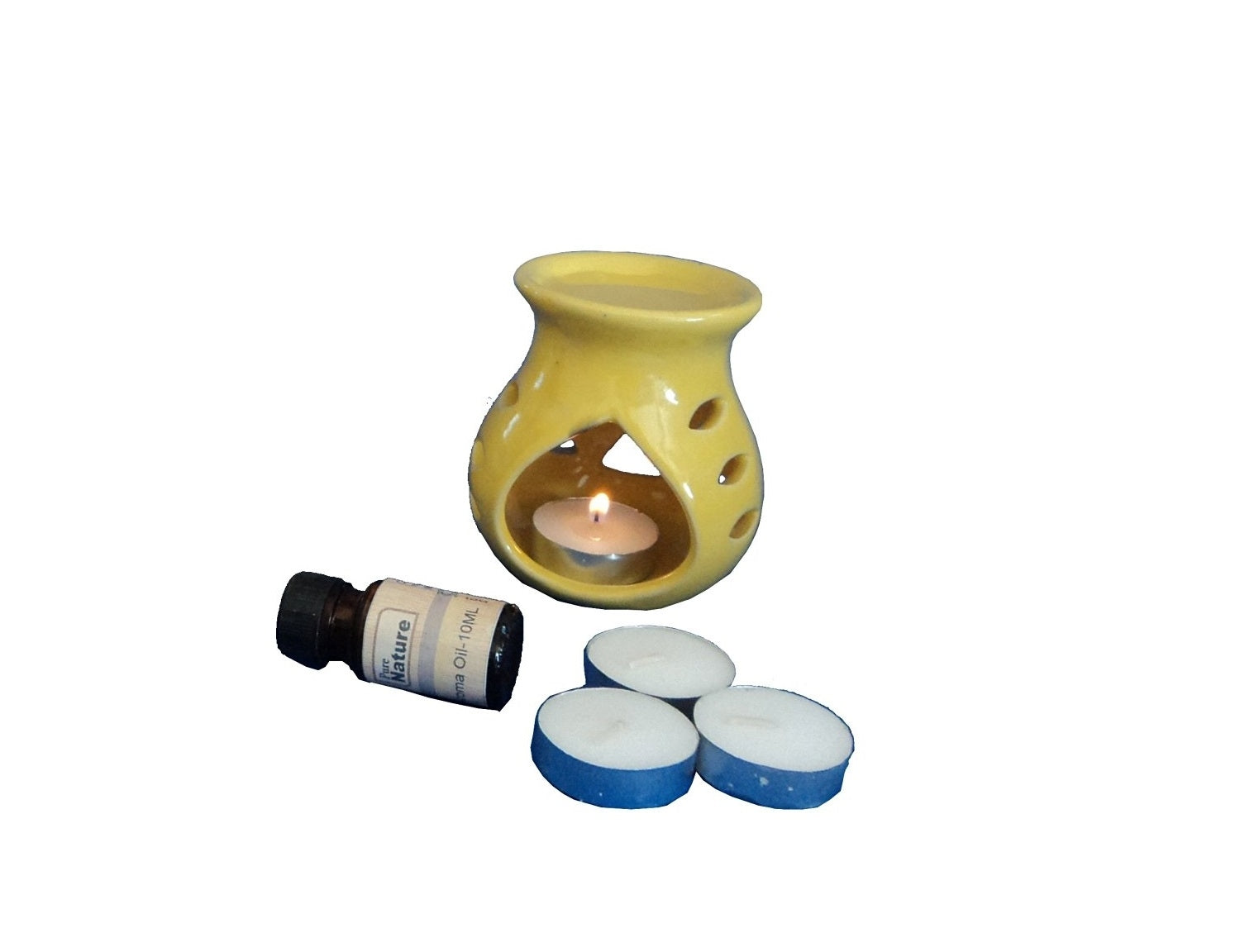 Yellow Aroma Burner Set with Lemon Grass Aroma Oil and 4 Tea Light Candles 1