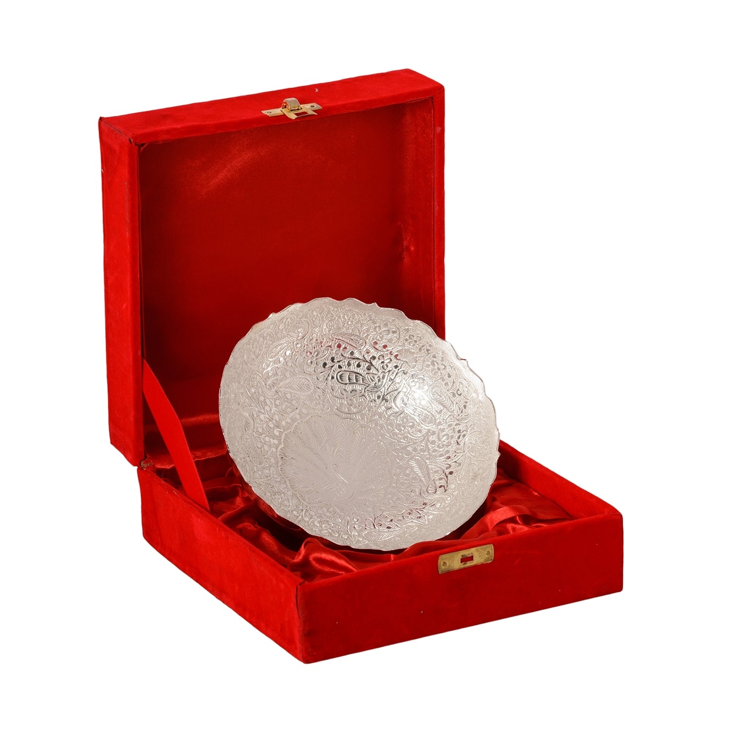 German Silver Multiutility Round Decorative Platter With Velvet Box