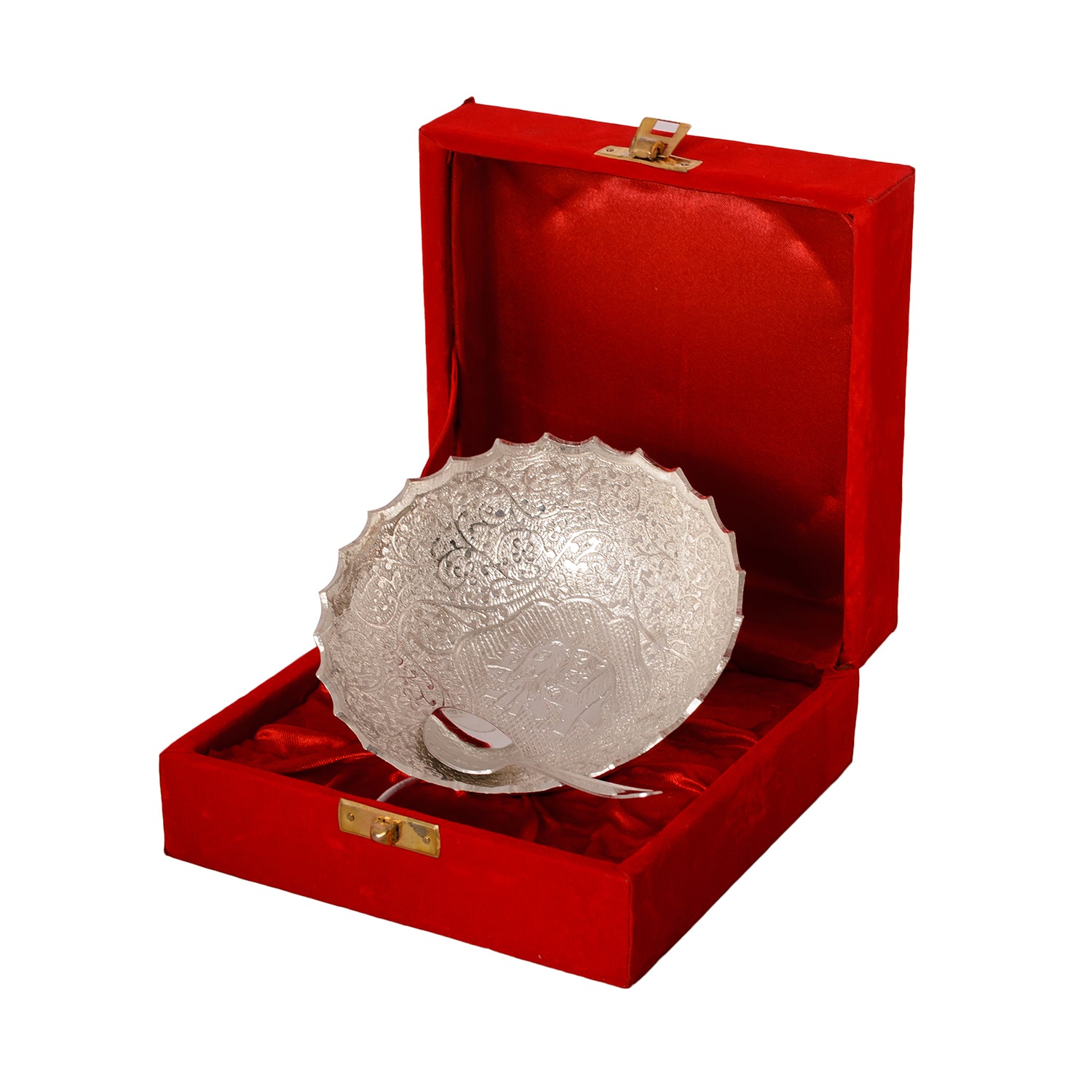 German Silver Multiutility Round Decorative Platter with Velvet Box