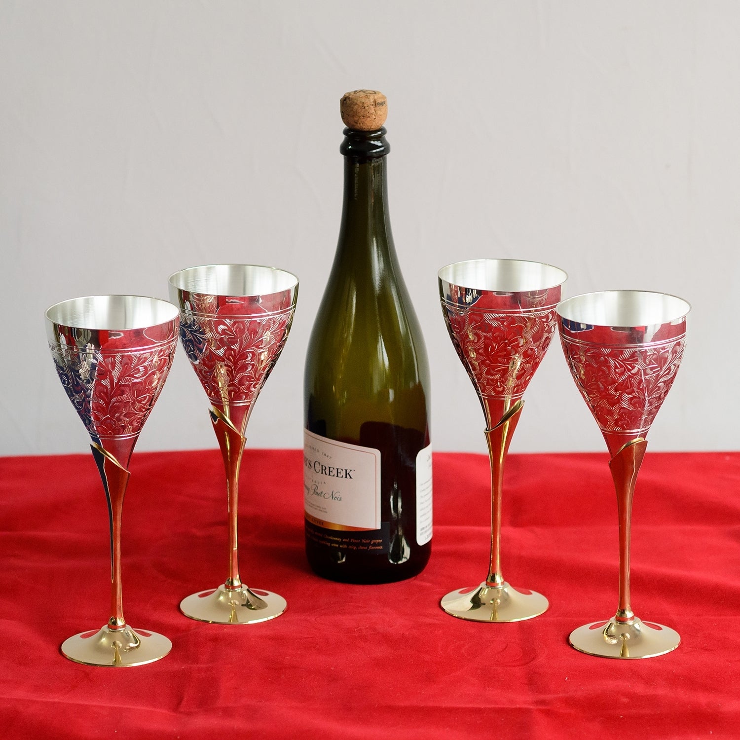 German Silver Elegant Wine Glass Set of 4 with Velvet Box