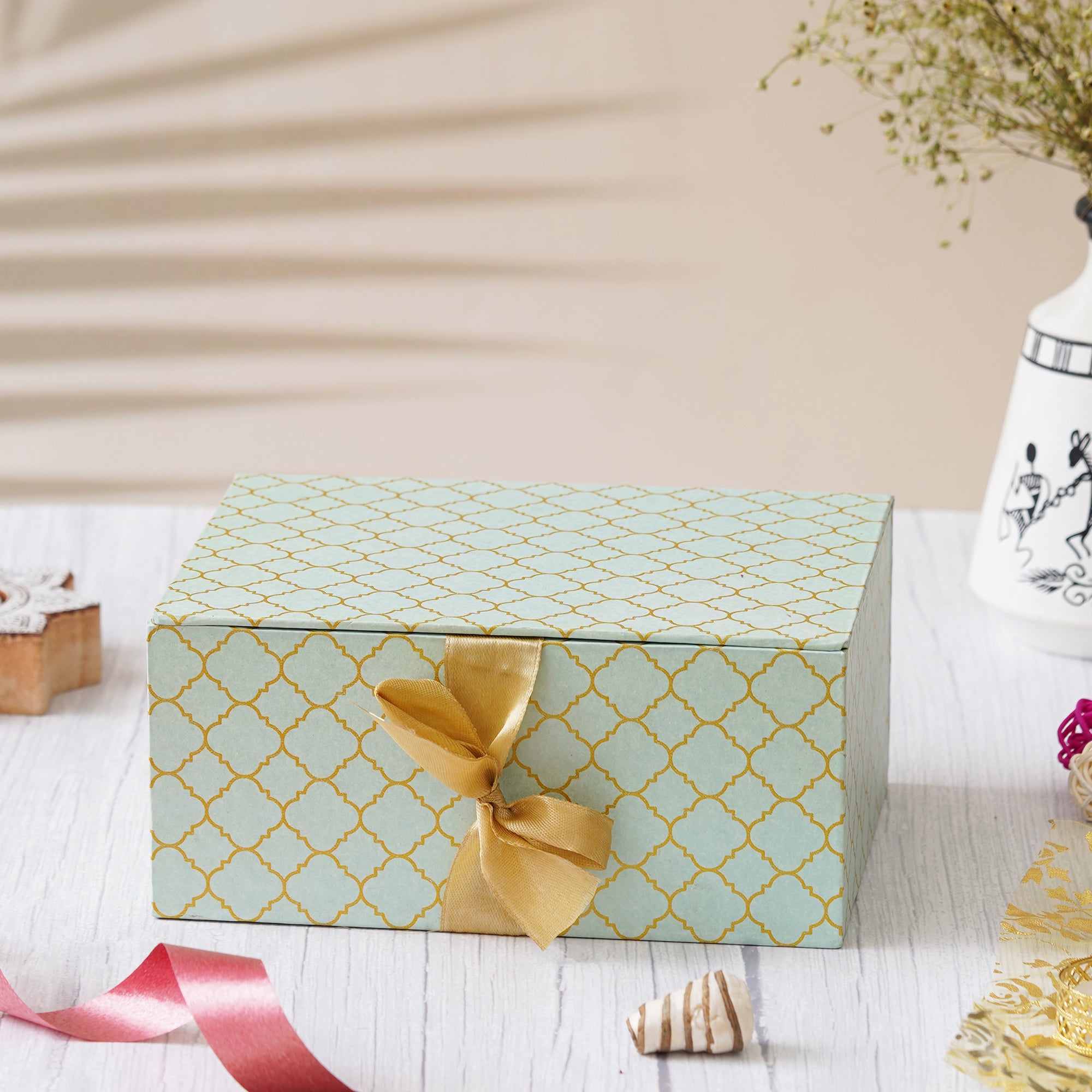 eCraftIndia The Harmony Gift Hamper - Goddess Lakshmi and Lord Ganesha Idols, Golden Lotus Shape Decorative Diya, 4 Jars of Nazarana Mix, Green Saunf, Special Mix, Jet Mix Mukhwas 1