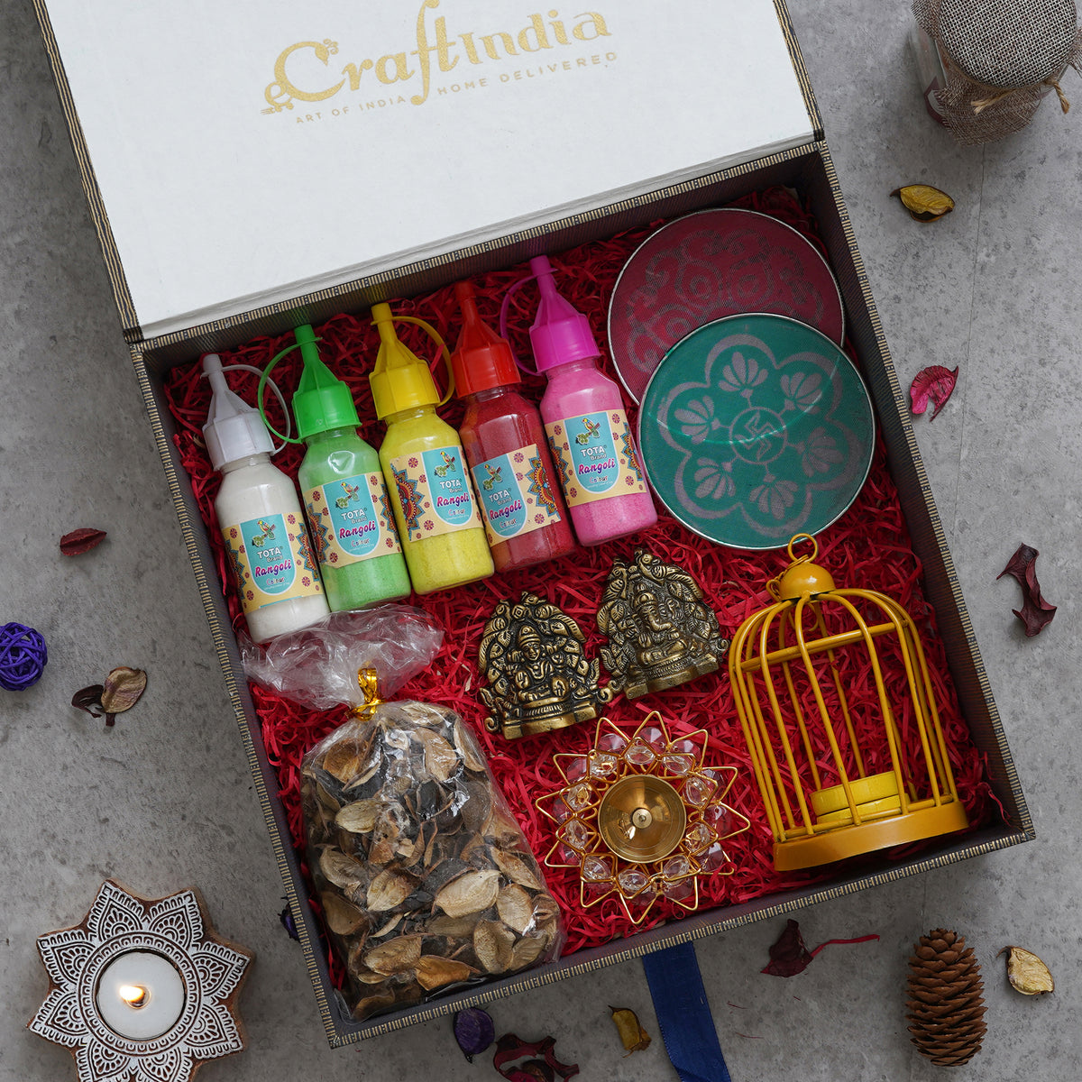 eCraftIndia The Creative Box 5 Rangoli Bottles, 2 Rangoli Stencils,