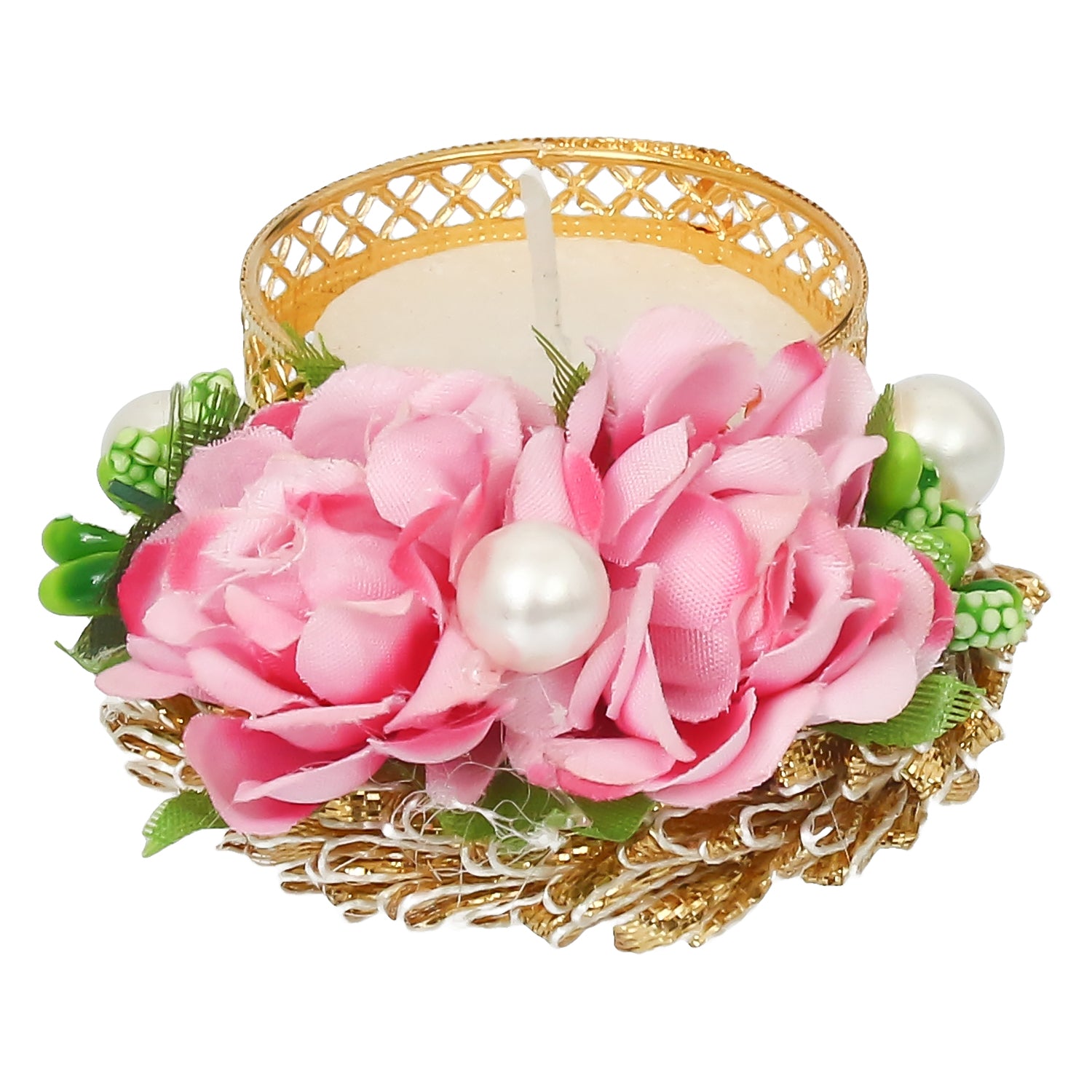 Floral and Stone Work Design Handcrafted Tea Light Holder 4