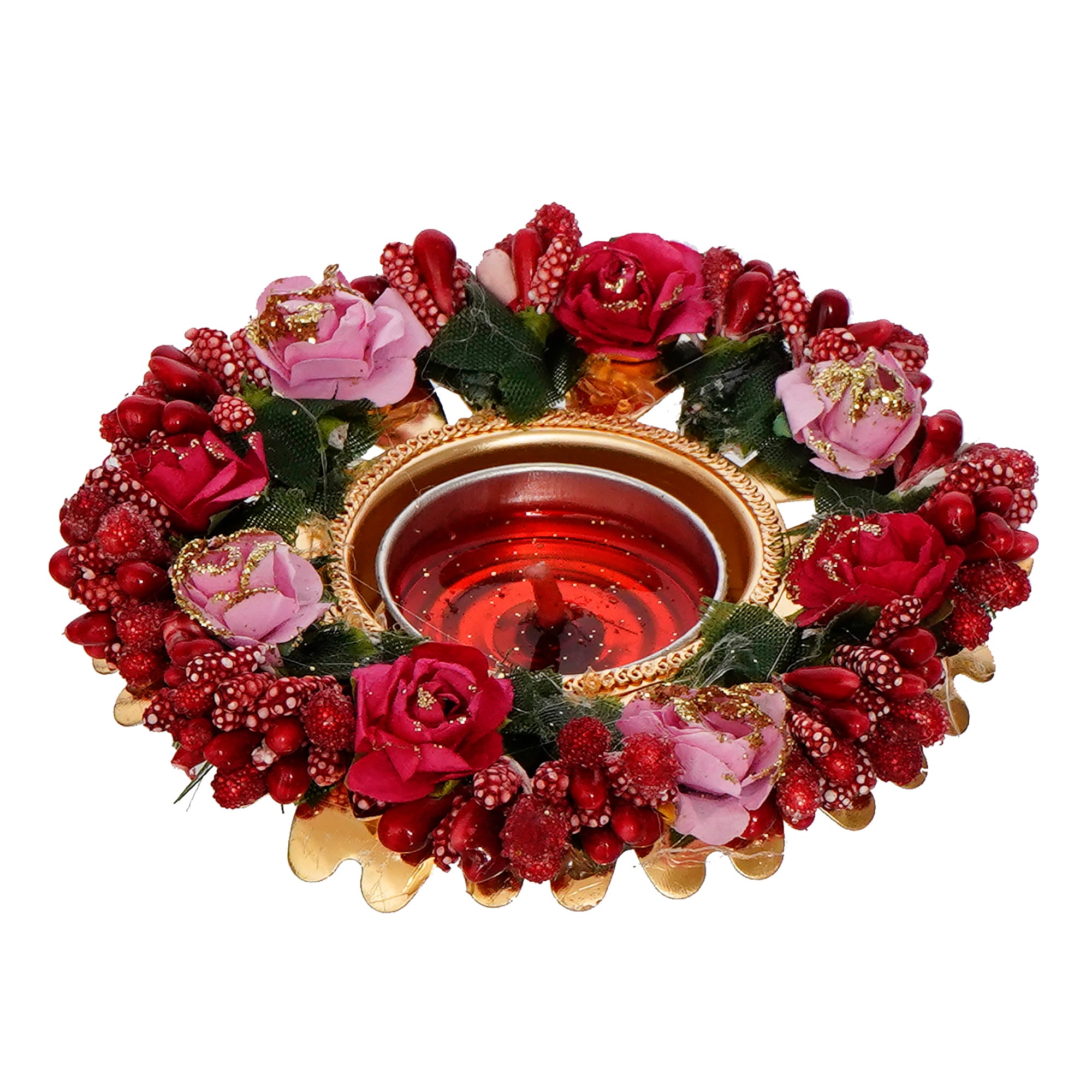 Decorative Handcrafted Red and Pink Floral Tea Light Holder 2