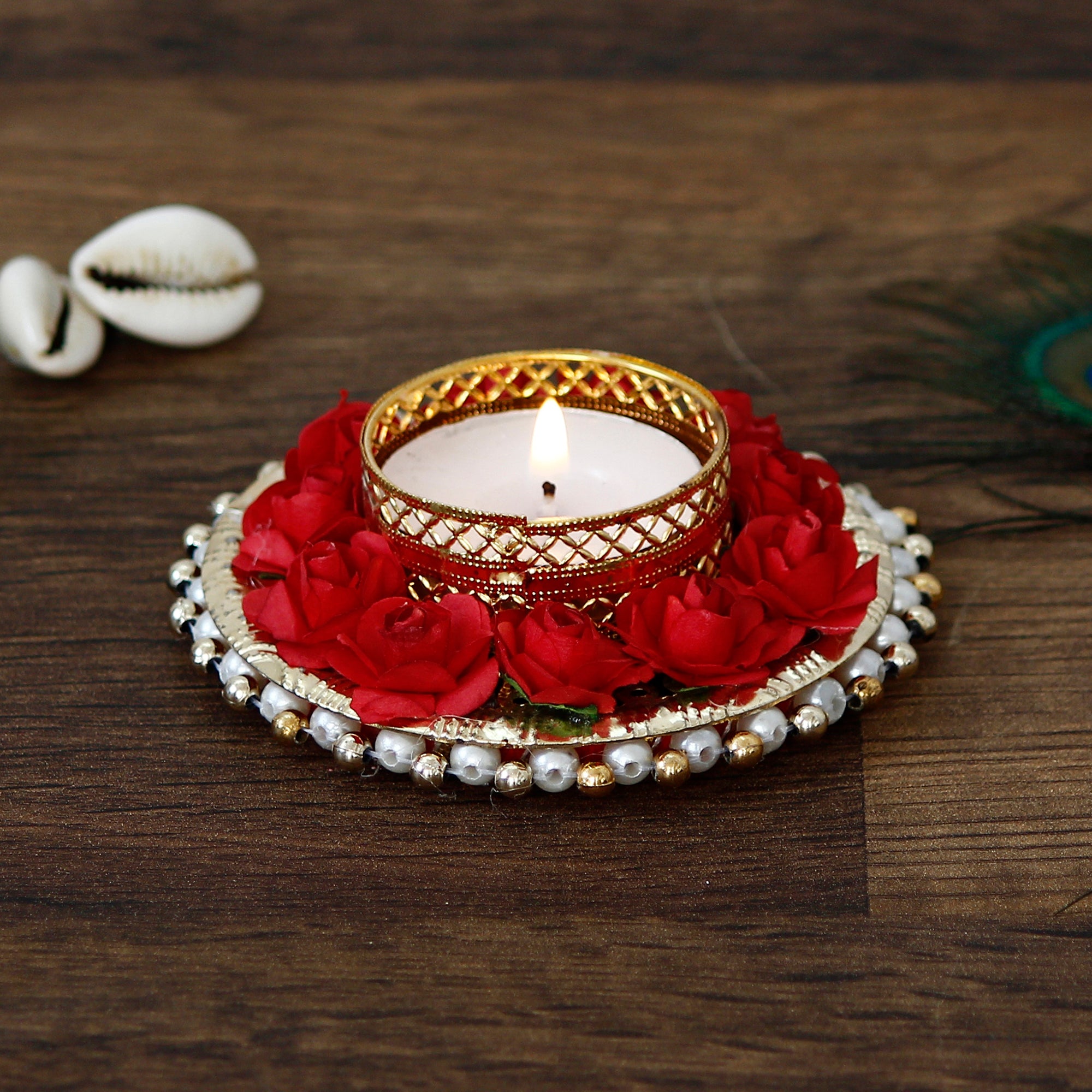 Decorative Handcrafted Red Floral Tea Light Holder 1