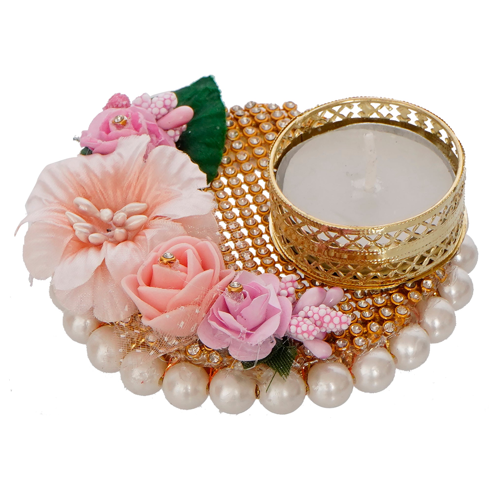 Decorative Handcrafted Pink Floral Tea Light Holder 2