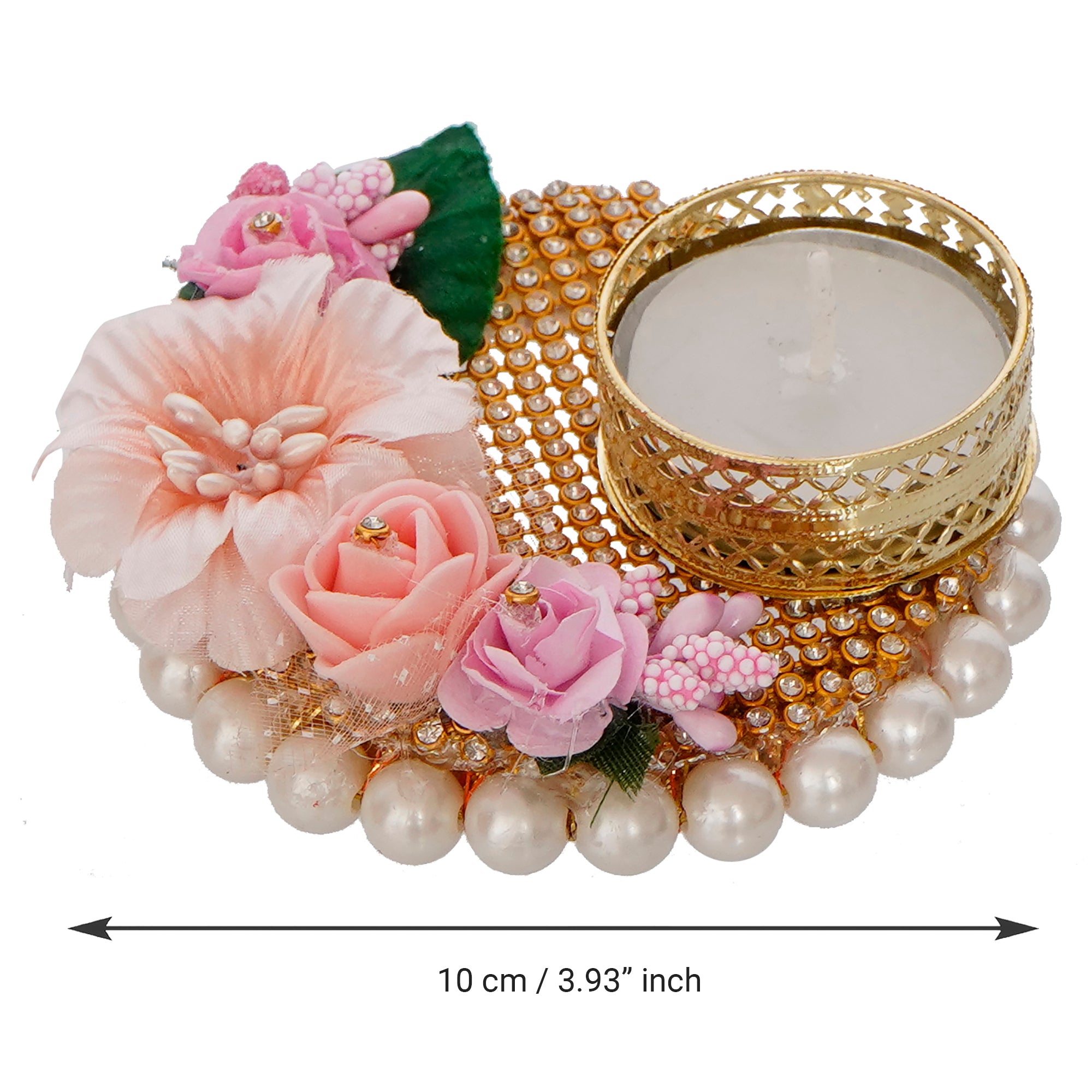 Decorative Handcrafted Pink Floral Tea Light Holder 3