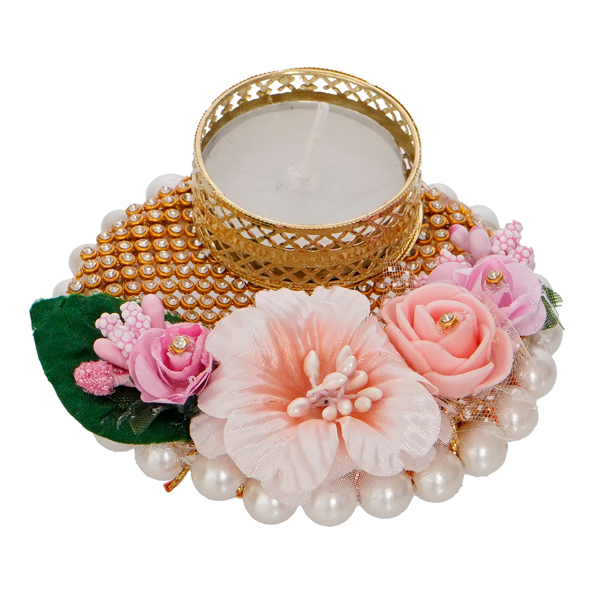 Decorative Handcrafted Pink Floral Tea Light Holder 4
