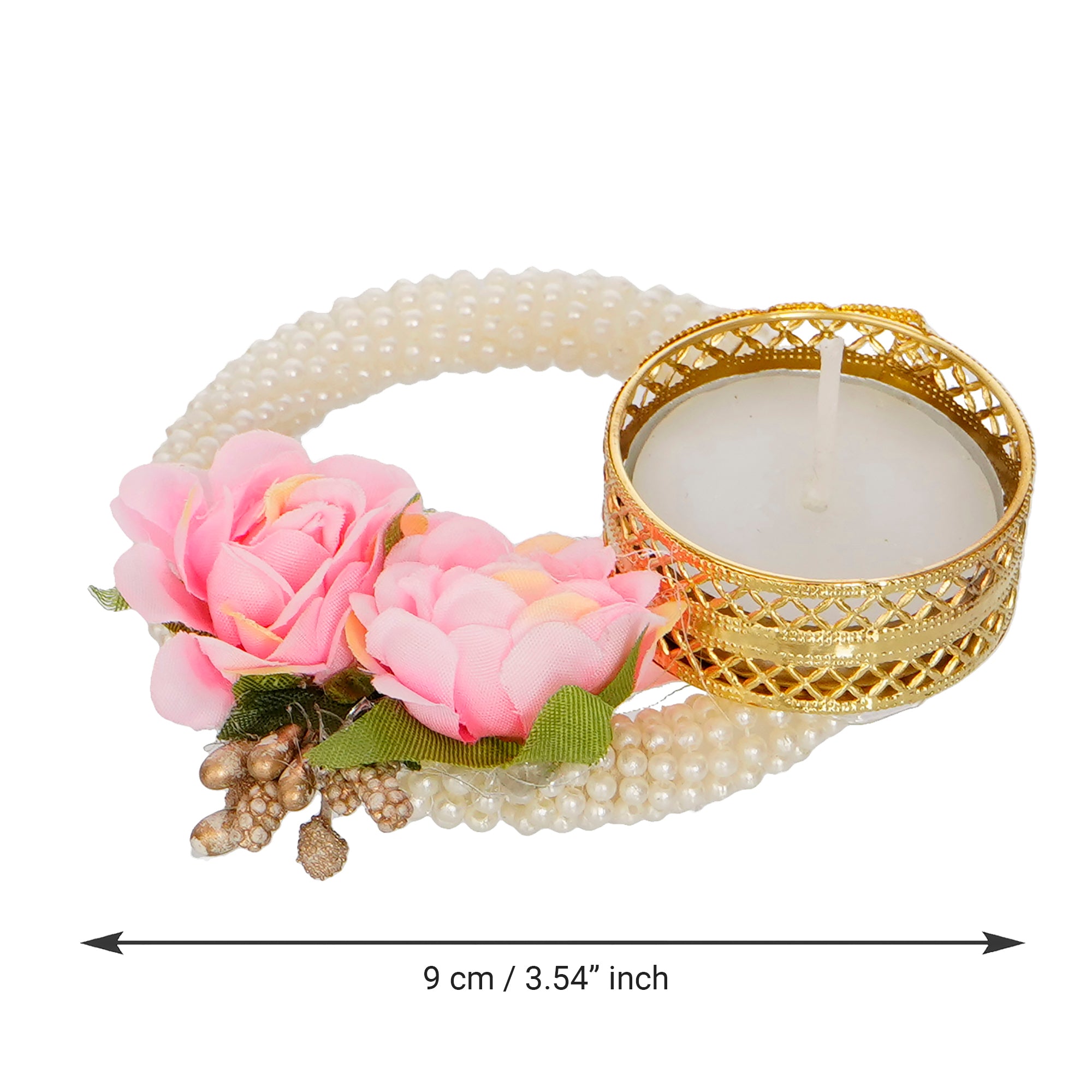 Decorative Handcrafted Pink Floral Tea Light Holder on Pearl Bangle 3