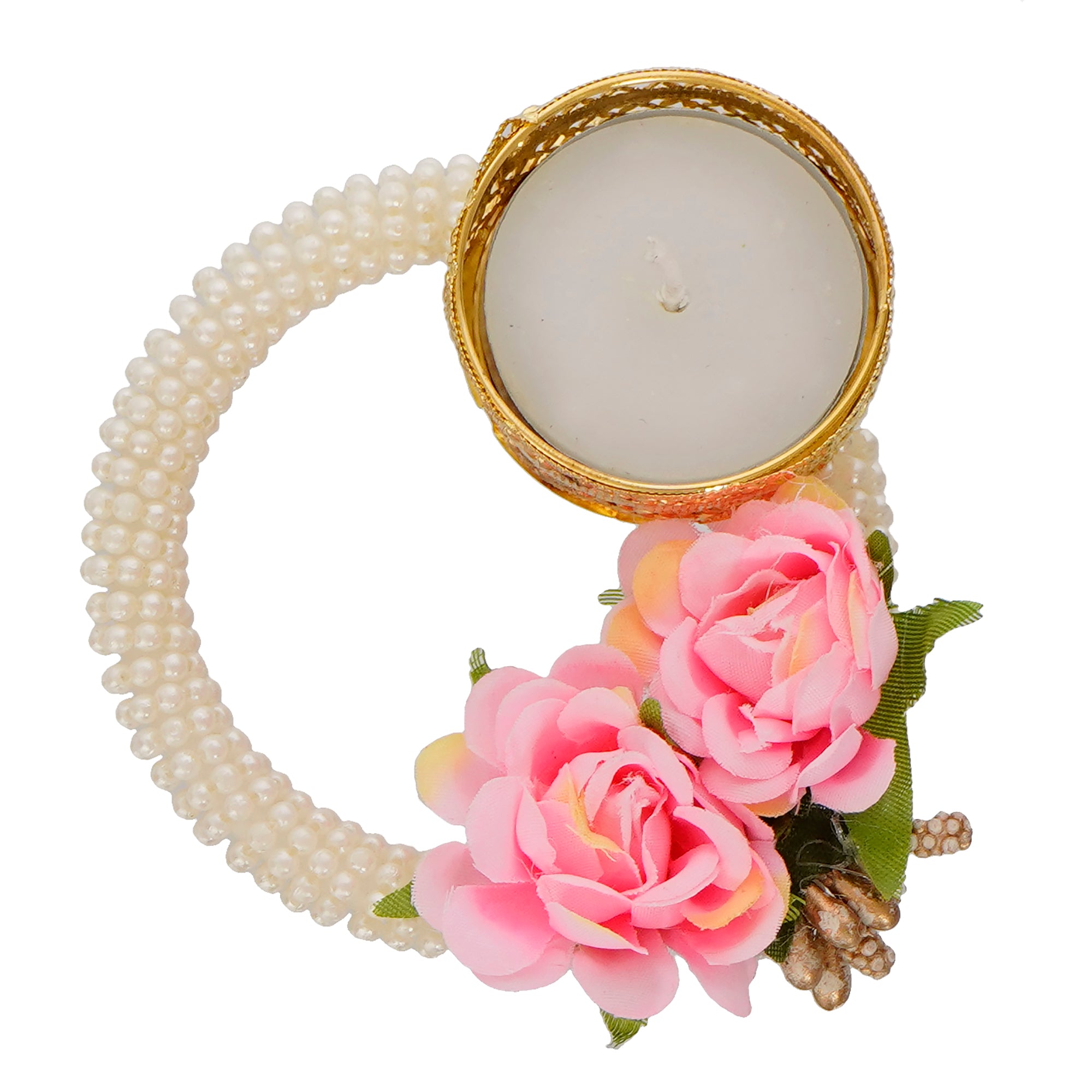 Decorative Handcrafted Pink Floral Tea Light Holder on Pearl Bangle 5
