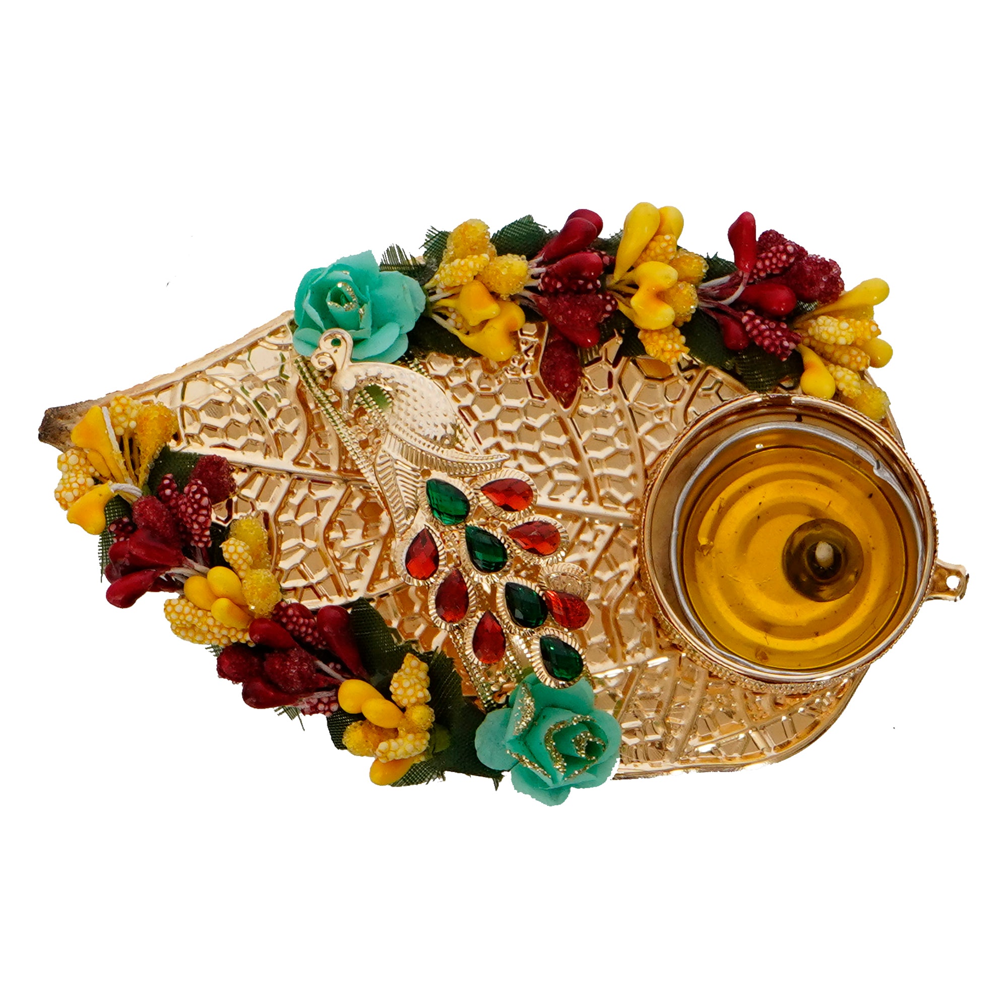 Decorative Handcrafted Yellow and Red Floral Leaf Shape Tea Light Holder 2