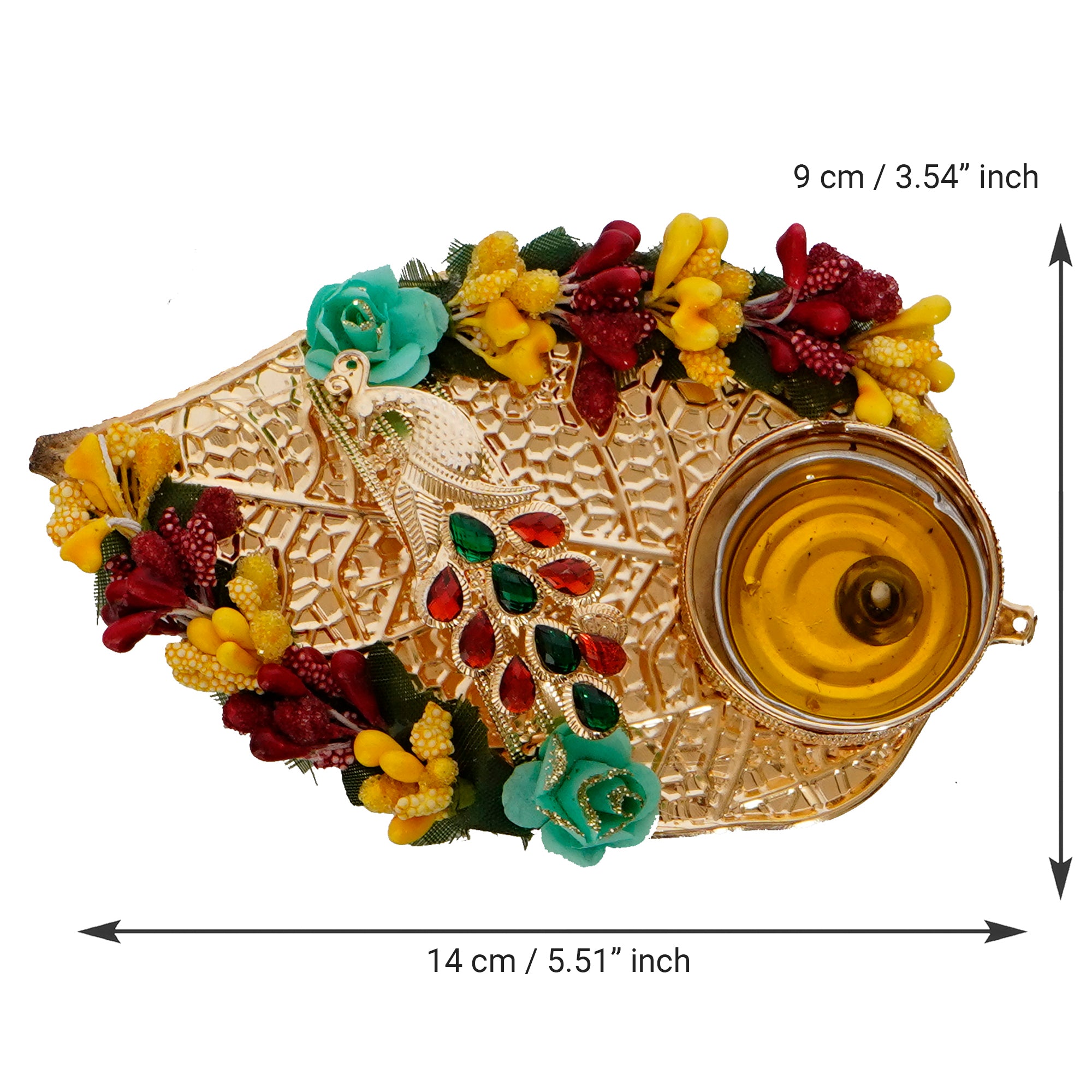 Decorative Handcrafted Yellow and Red Floral Leaf Shape Tea Light Holder 3