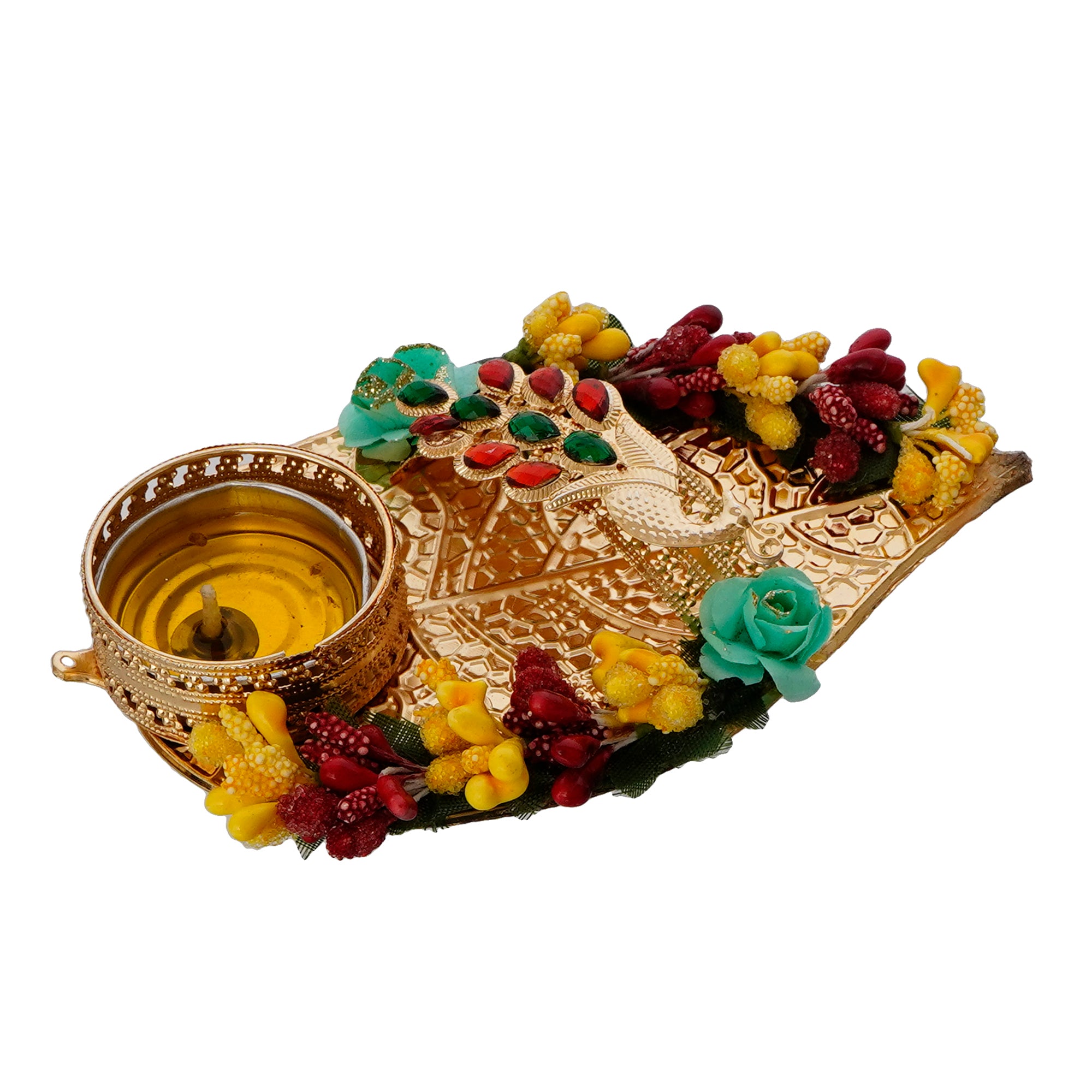 Decorative Handcrafted Yellow and Red Floral Leaf Shape Tea Light Holder 5