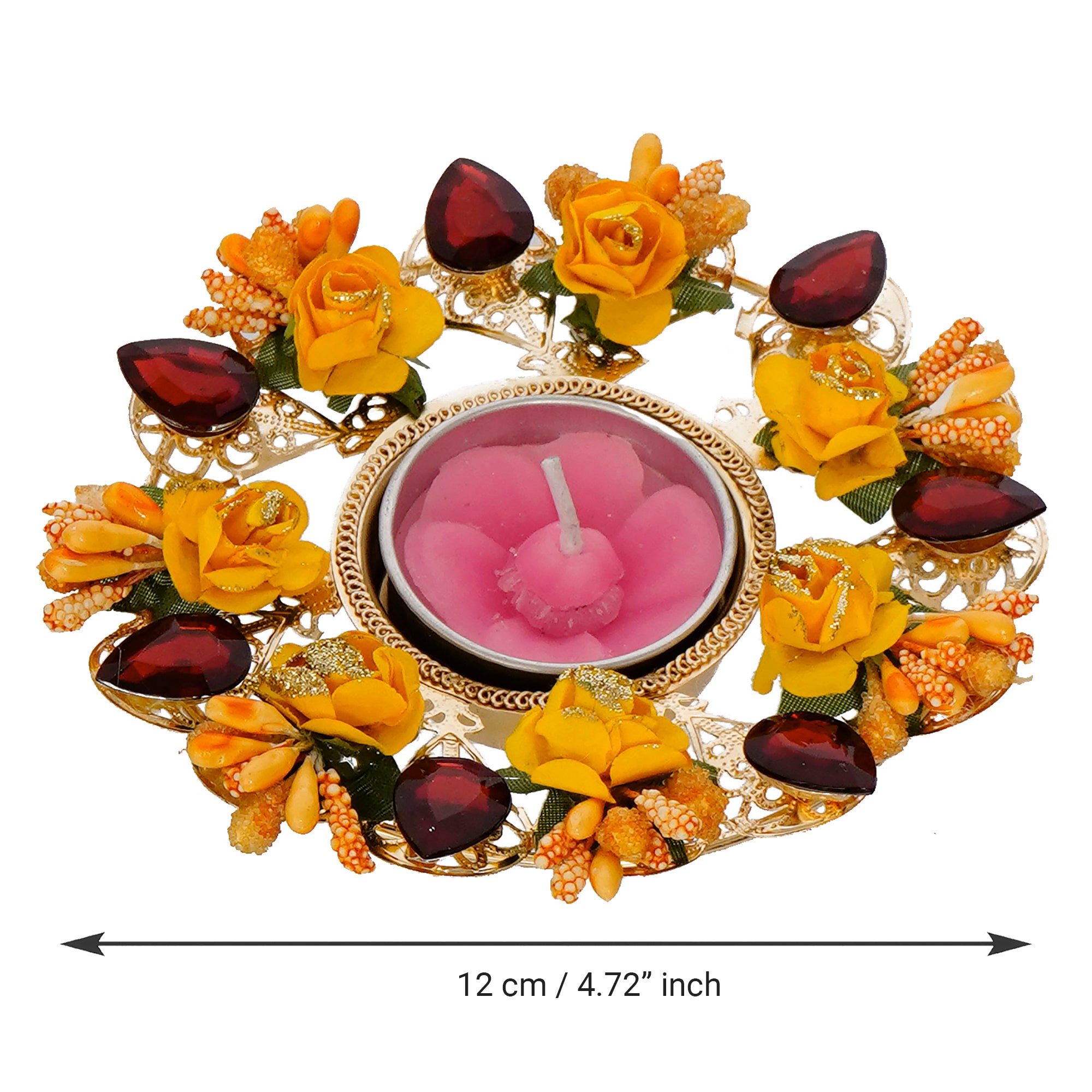 Decorative Handcrafted Yellow and Red Floral Tea Light Holder 3
