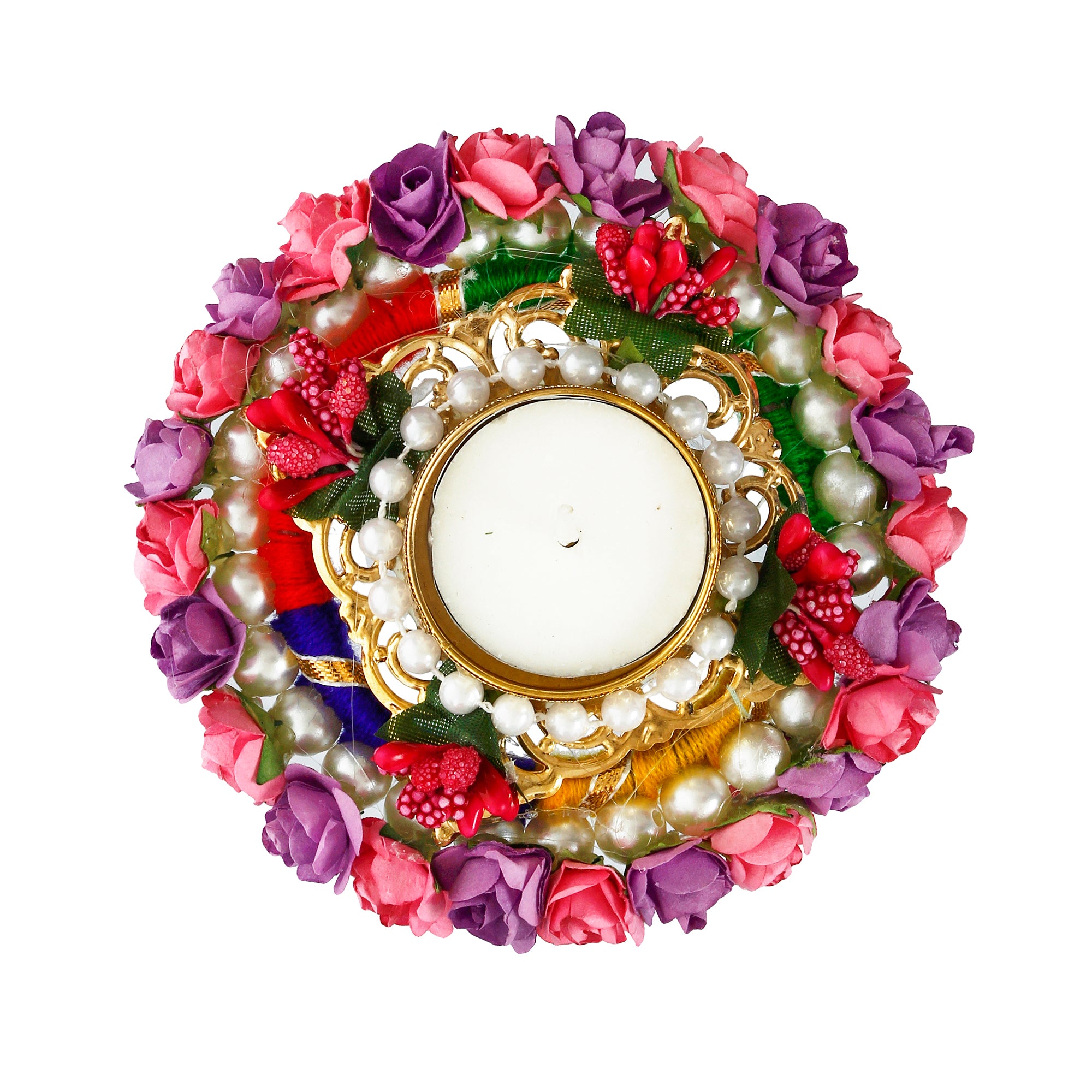 Pink And Purple Floral Handicrafted Round Tea Light Holder 6