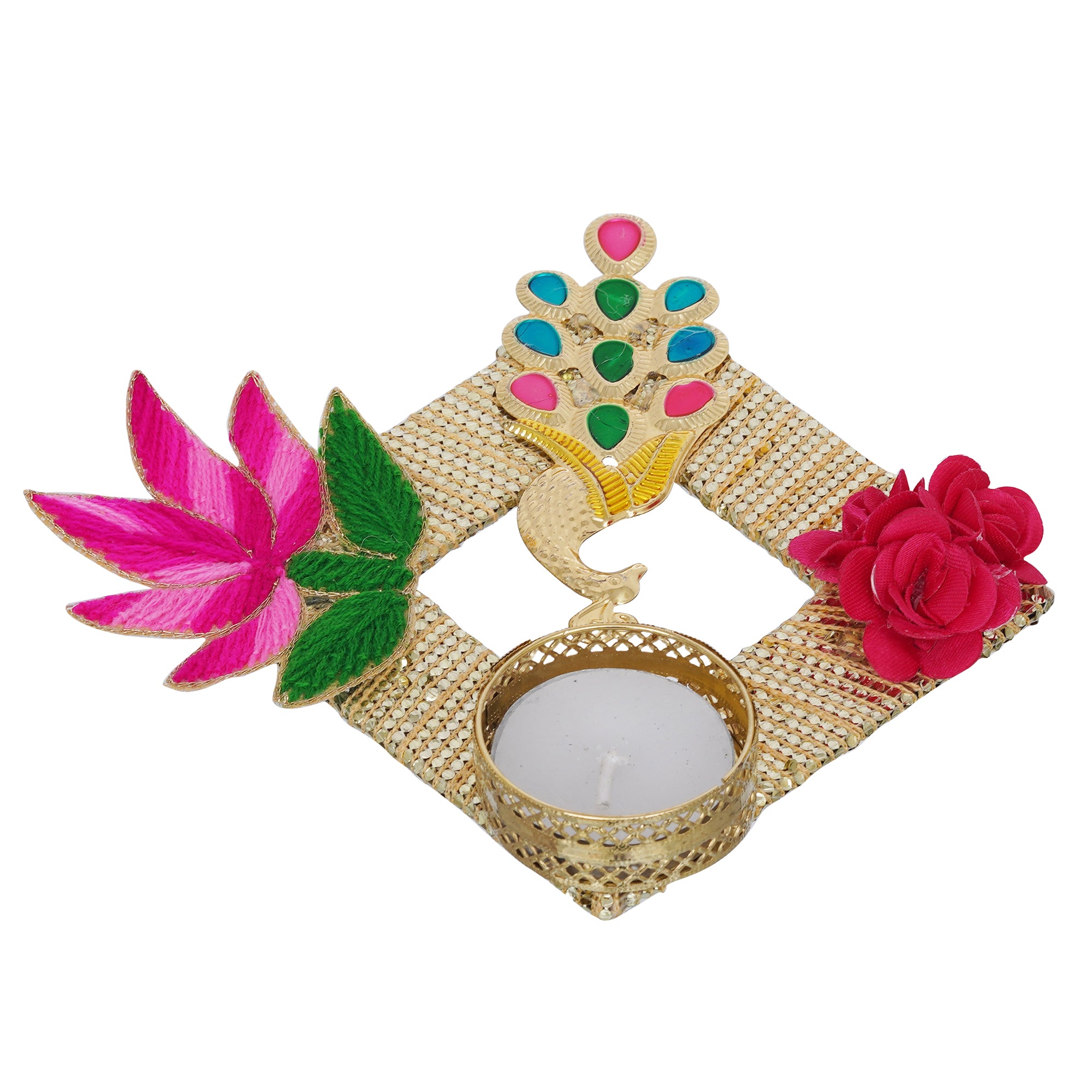 eCraftIndia Beautiful Peacock Rose Lotus Flowers Decorative Tea Light Candle Holder 7