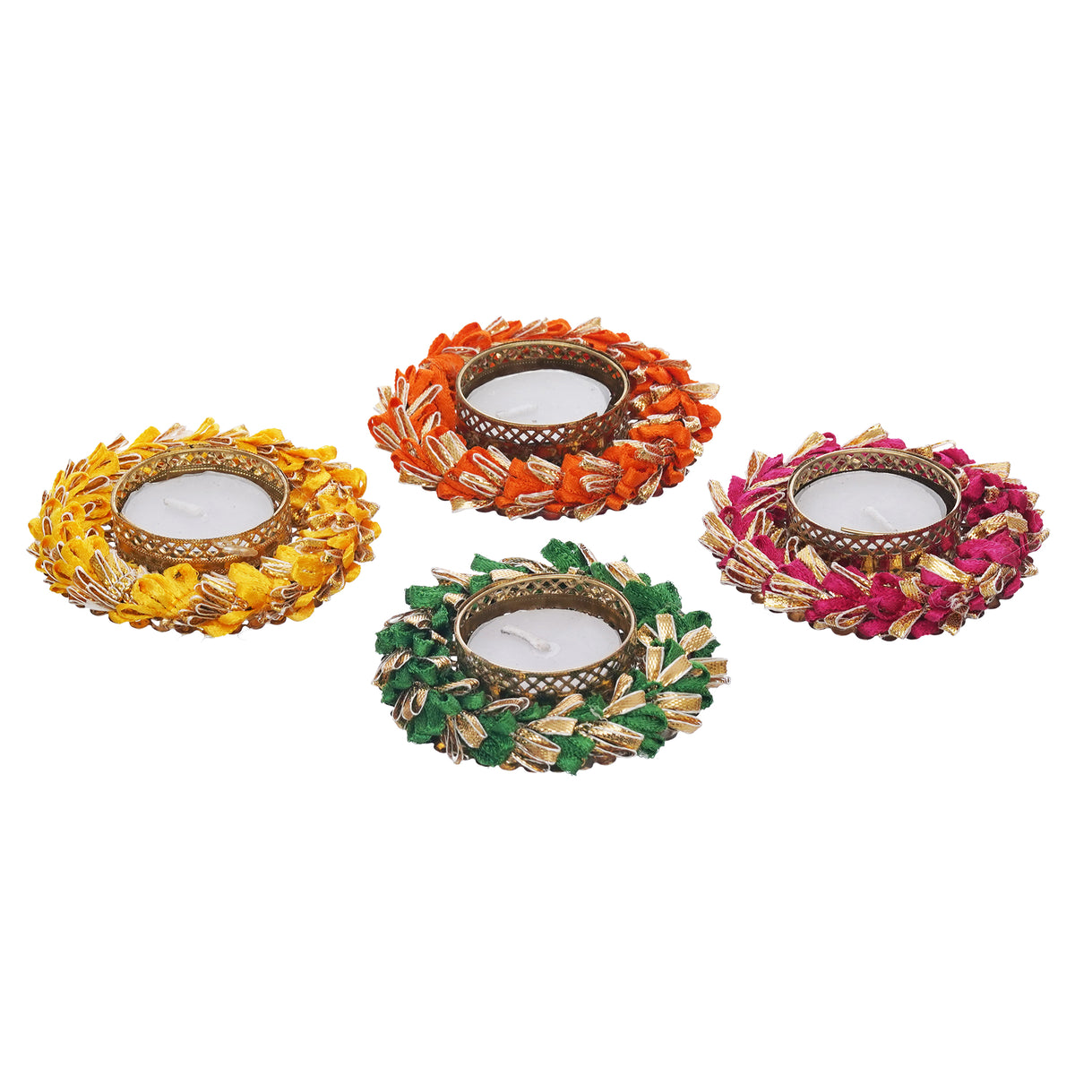 eCraftIndia Set of 4 Multicolor Round Shaped Floral Handcrafted Decora