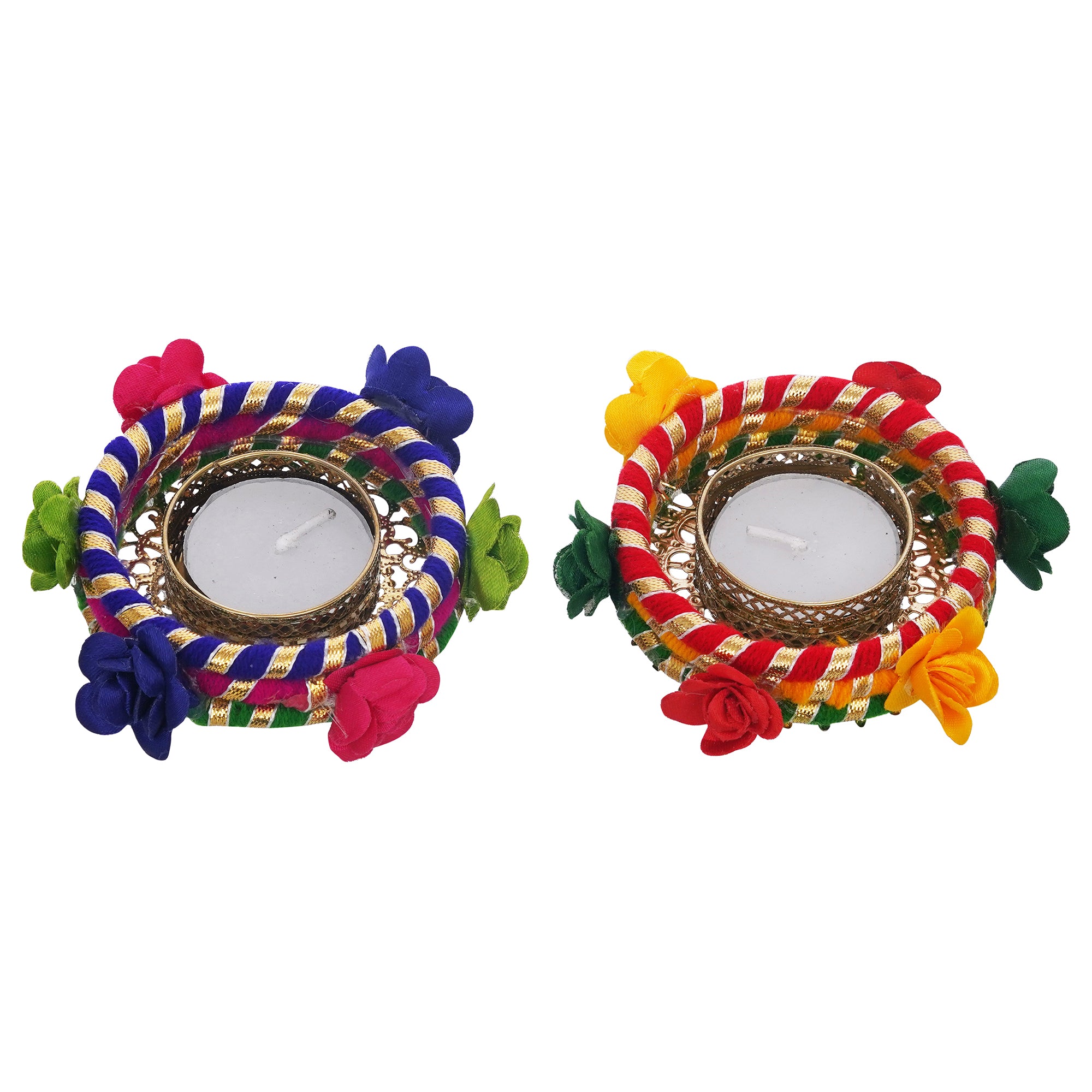 eCraftIndia Set of 2 Multicolor Rose Flowers Handcrafted Decorative Tea Light Candle Holders 2