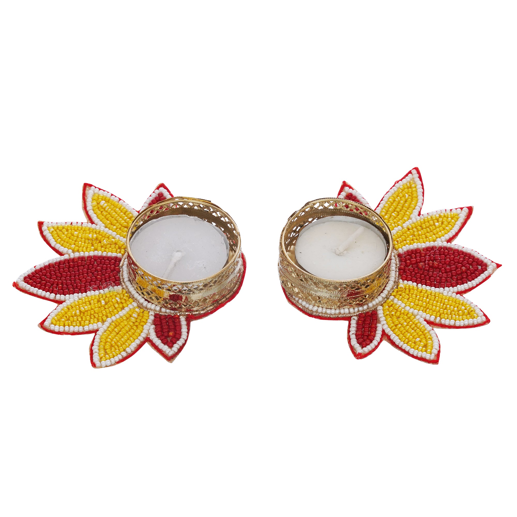 eCraftIndia Set of 2 Yellow and Red Flower Shaped Tea Light Candle Holder 2