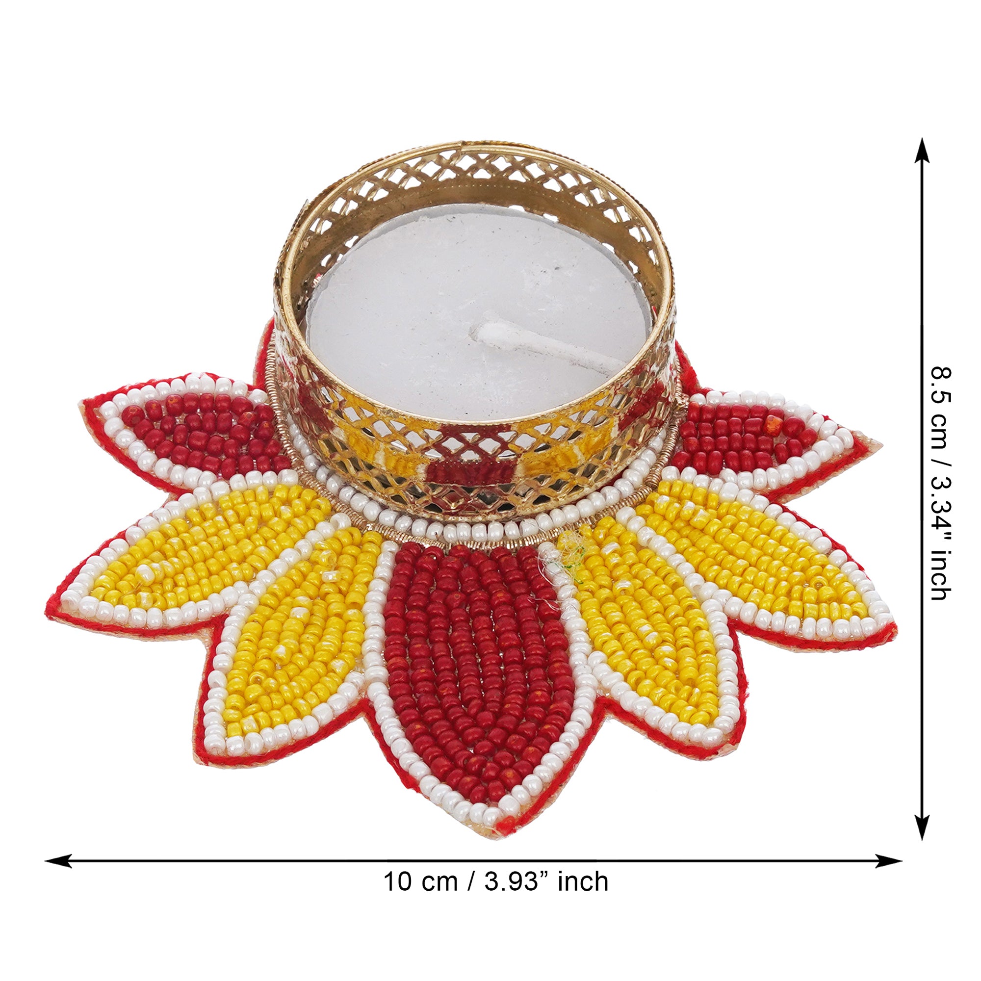 eCraftIndia Set of 2 Yellow and Red Flower Shaped Tea Light Candle Holder 3
