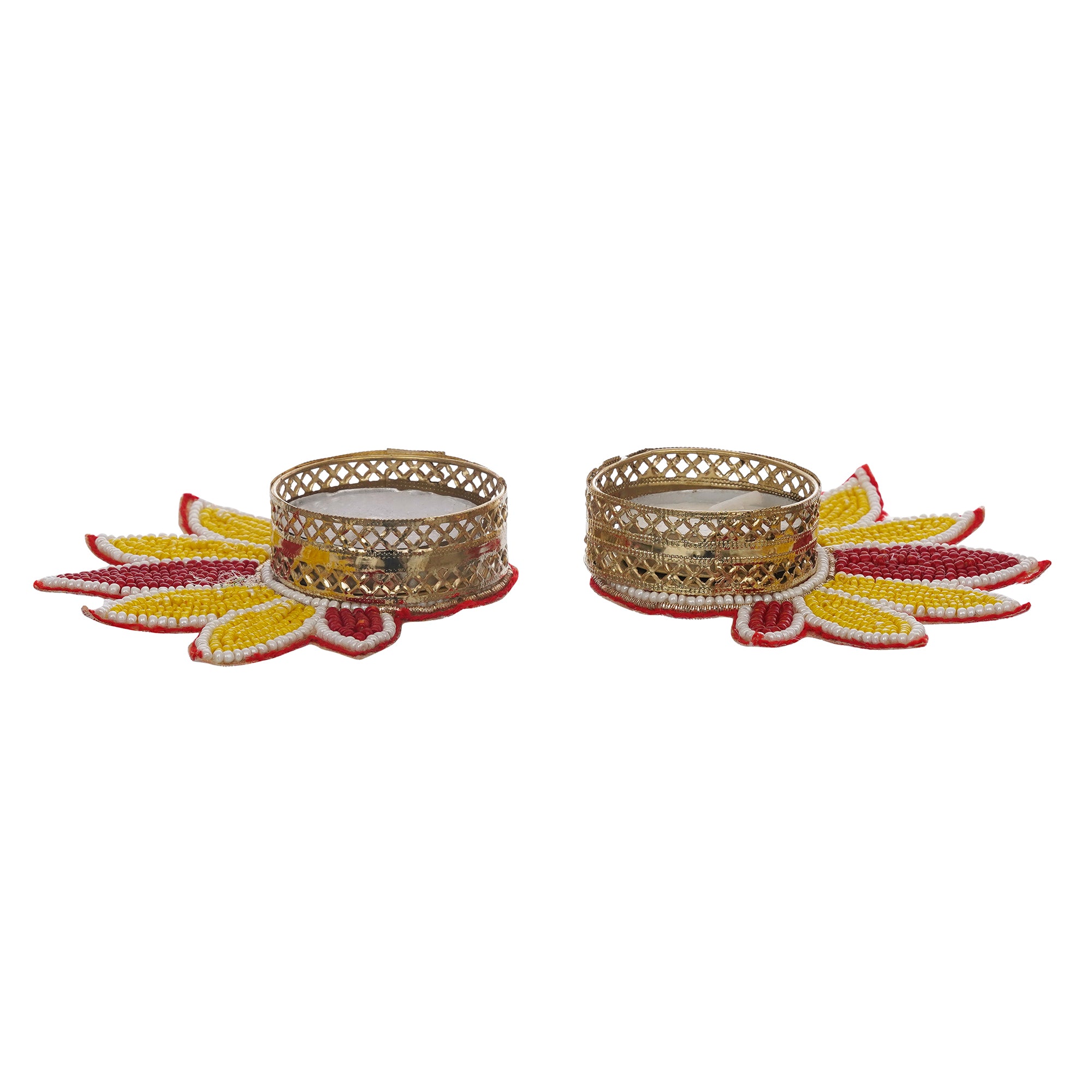 eCraftIndia Set of 2 Yellow and Red Flower Shaped Tea Light Candle Holder 7