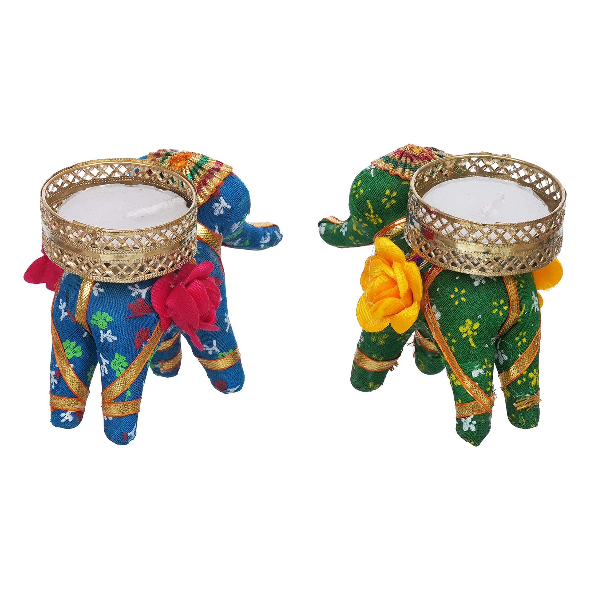eCraftIndia Blue and Green Elephant Decorative Tea Light Candle Holders (Set of 2) 8