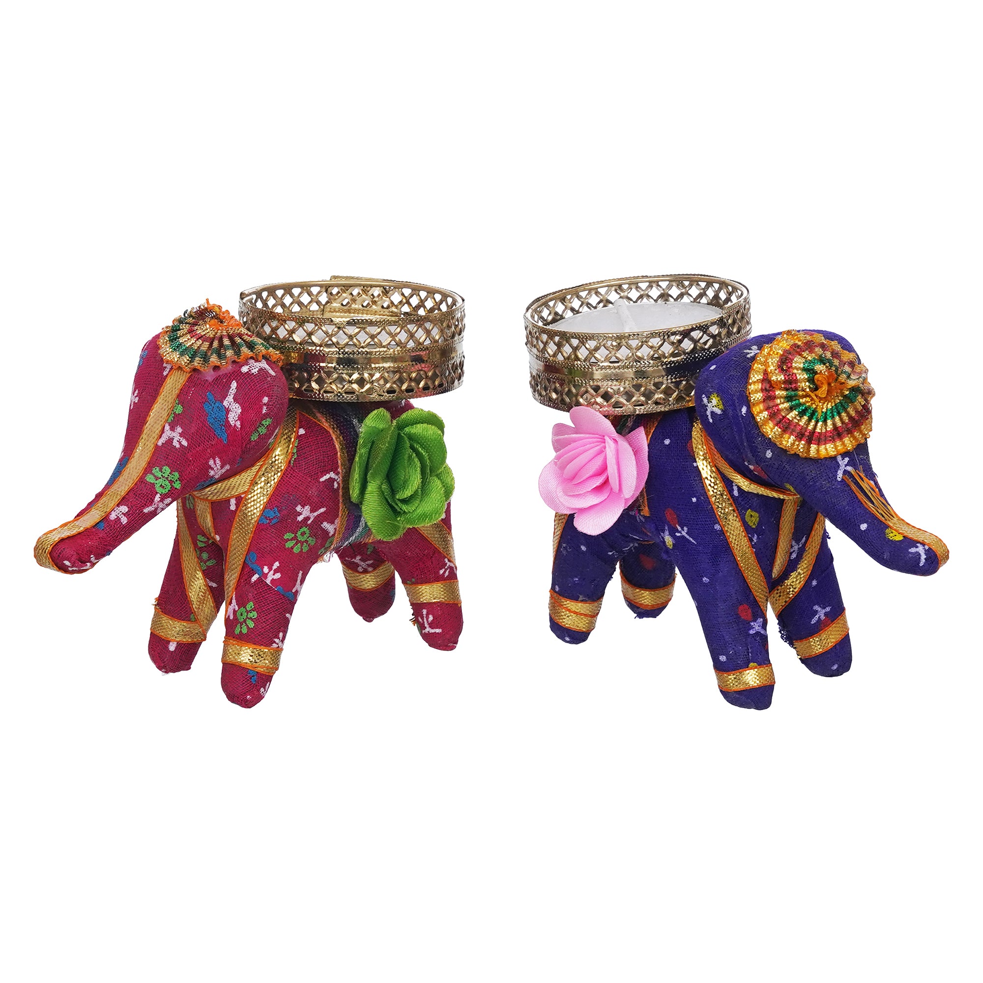 eCraftIndia Pink and Purple Elephant Decorative Tea Light Candle Holders (Set of 2) 2
