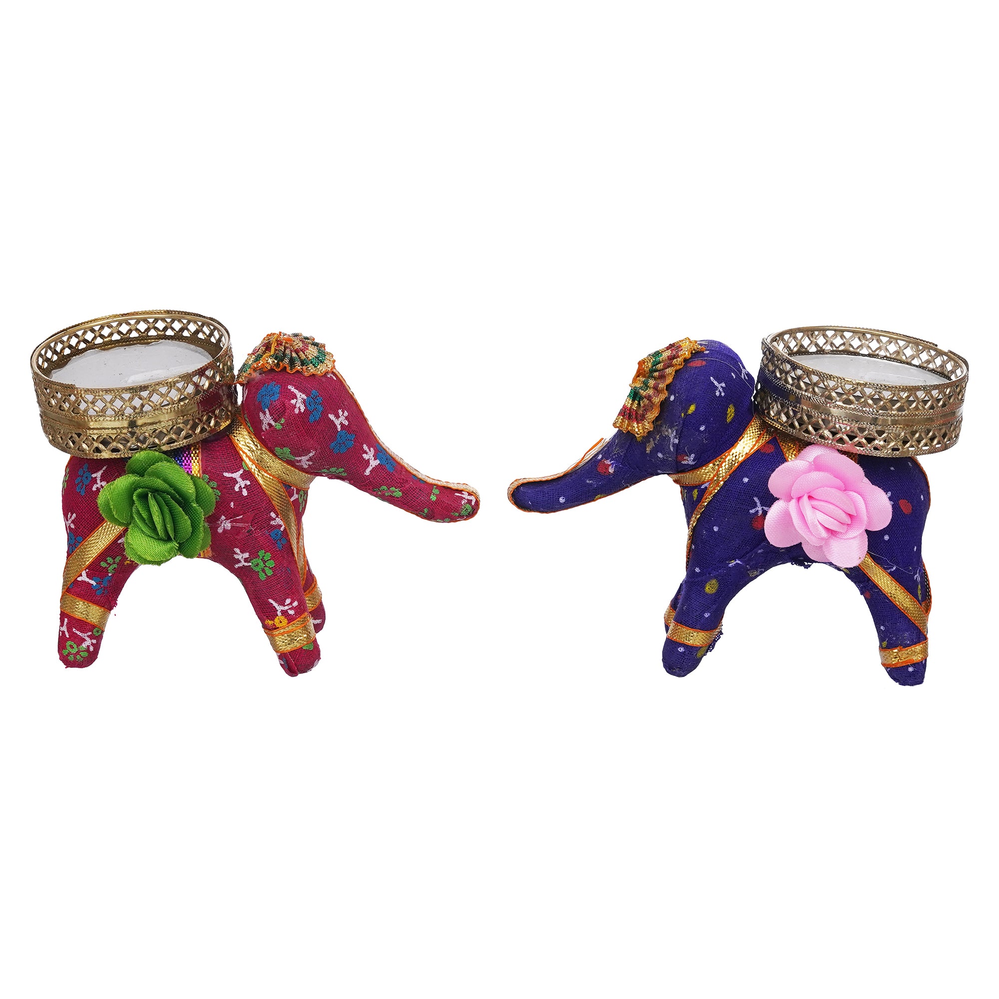 eCraftIndia Pink and Purple Elephant Decorative Tea Light Candle Holders (Set of 2) 6