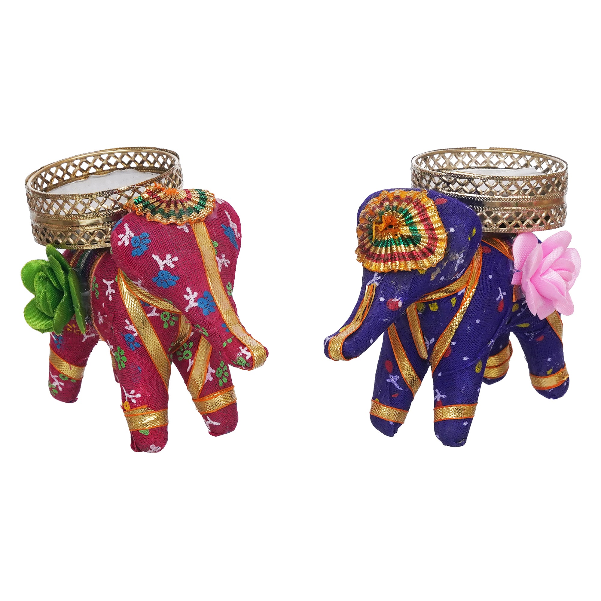 eCraftIndia Pink and Purple Elephant Decorative Tea Light Candle Holders (Set of 2) 7