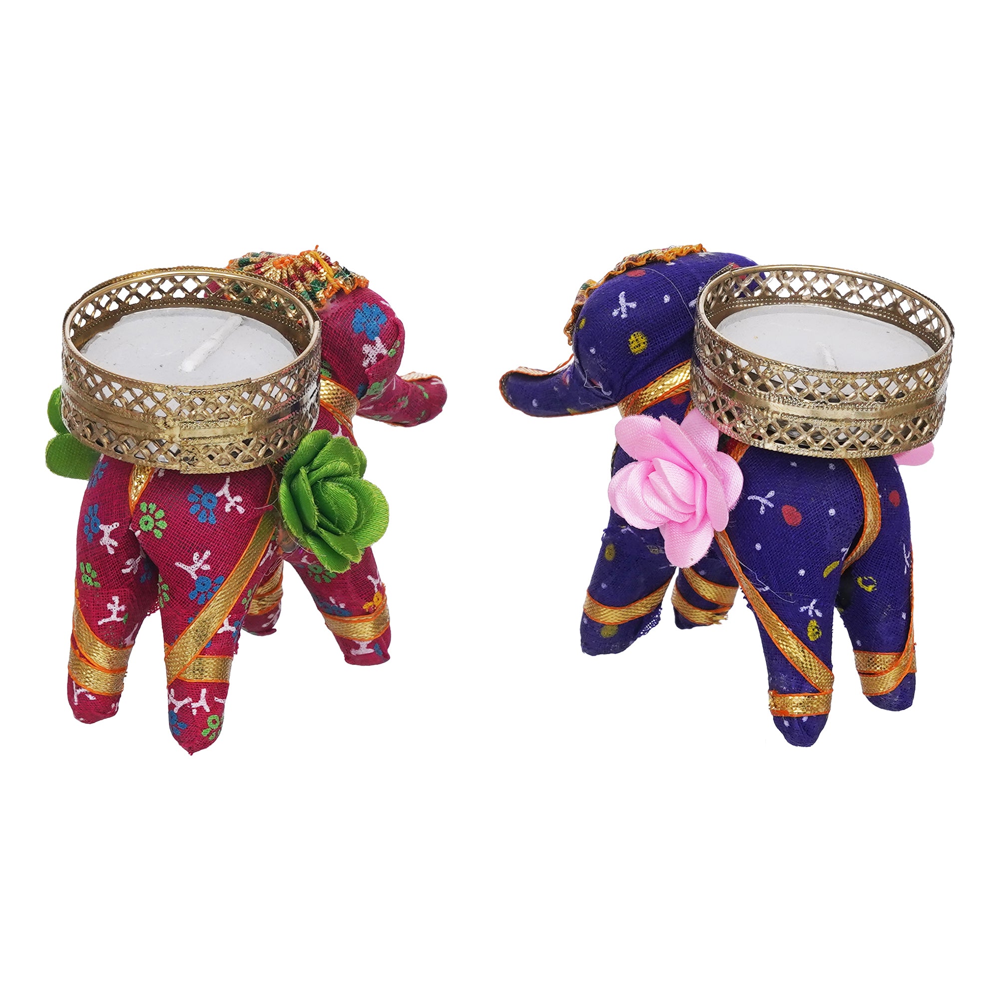eCraftIndia Pink and Purple Elephant Decorative Tea Light Candle Holders (Set of 2) 8