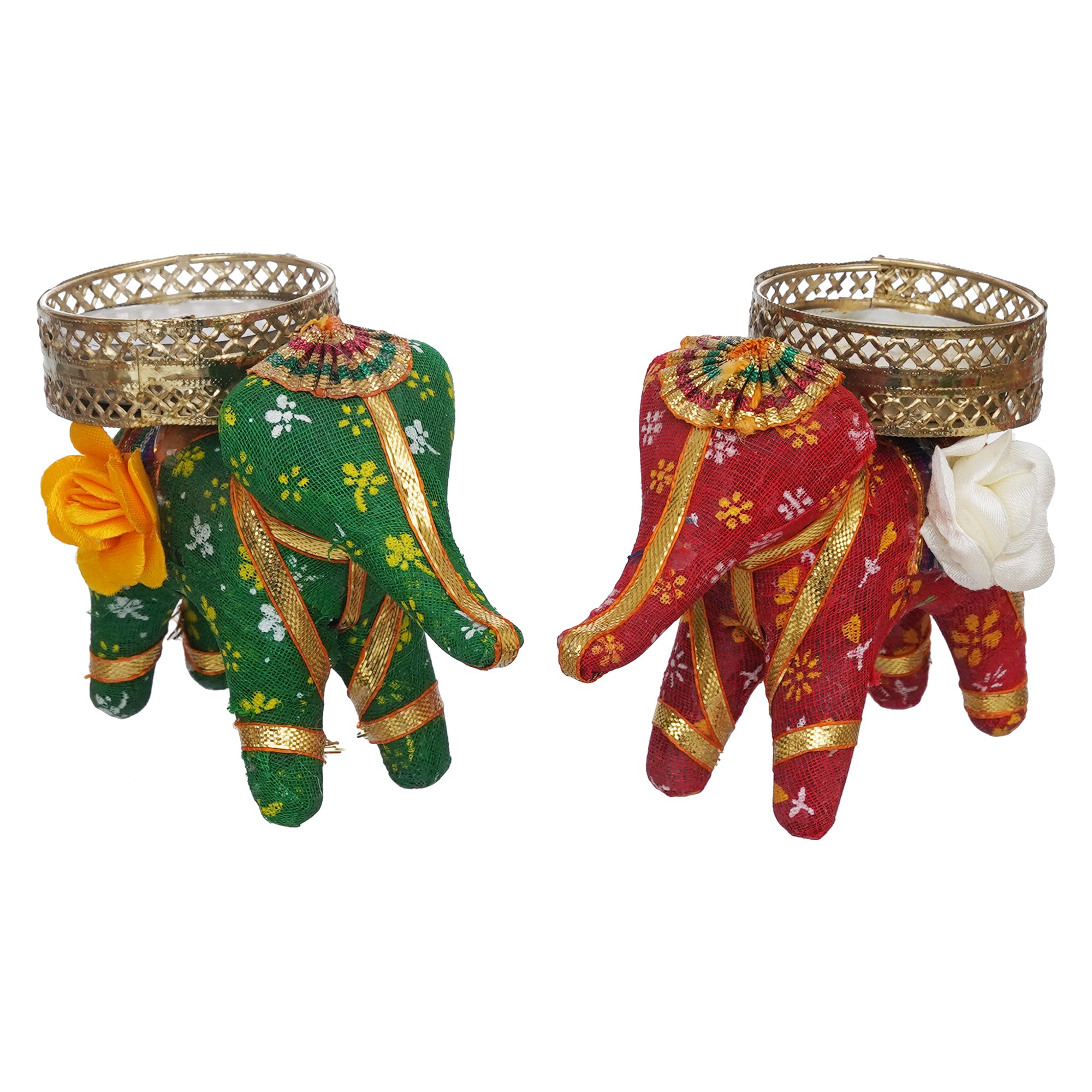 eCraftIndia Red and Green Elephant Decorative Tea Light Candle Holders (Set of 2) 2