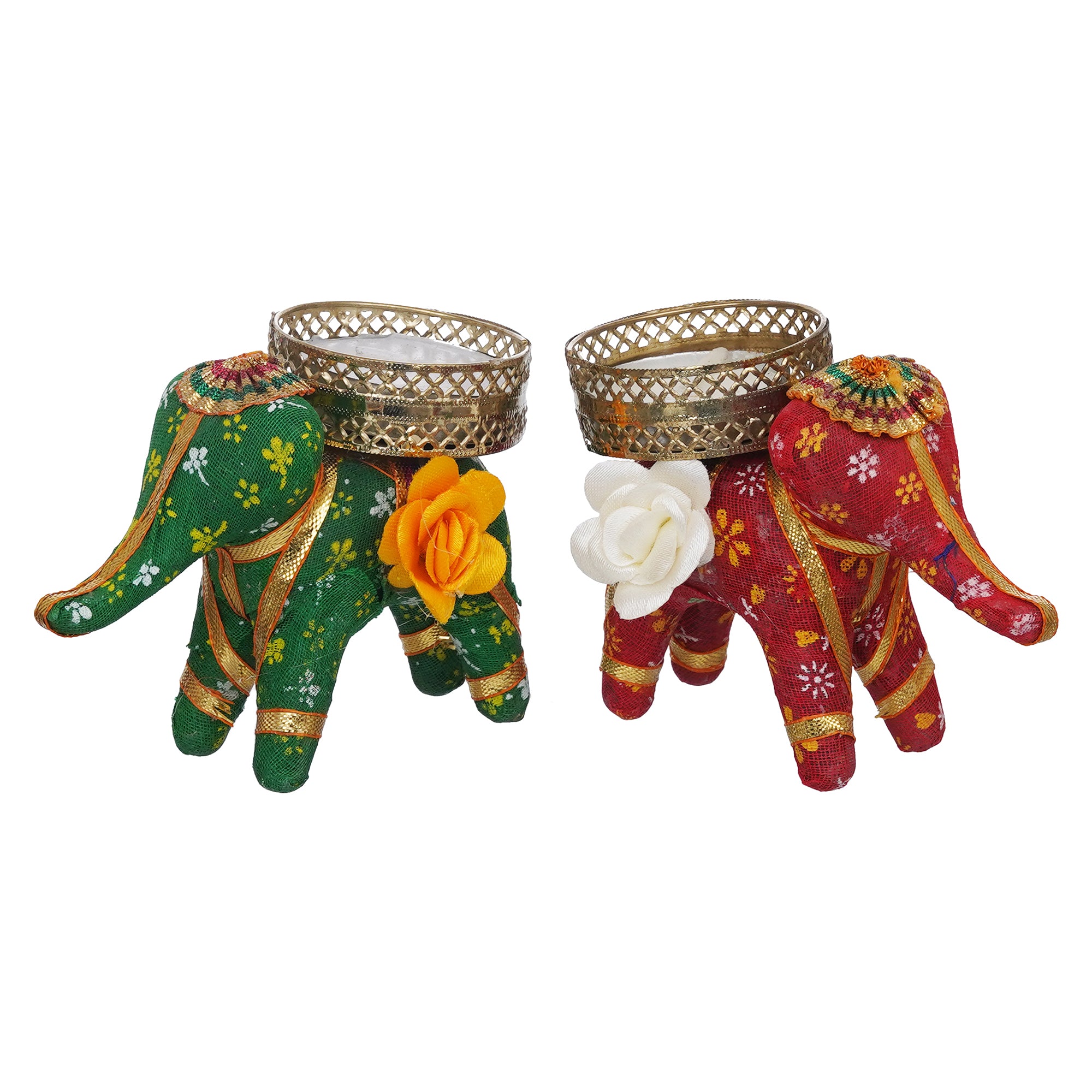 eCraftIndia Red and Green Elephant Decorative Tea Light Candle Holders (Set of 2) 6