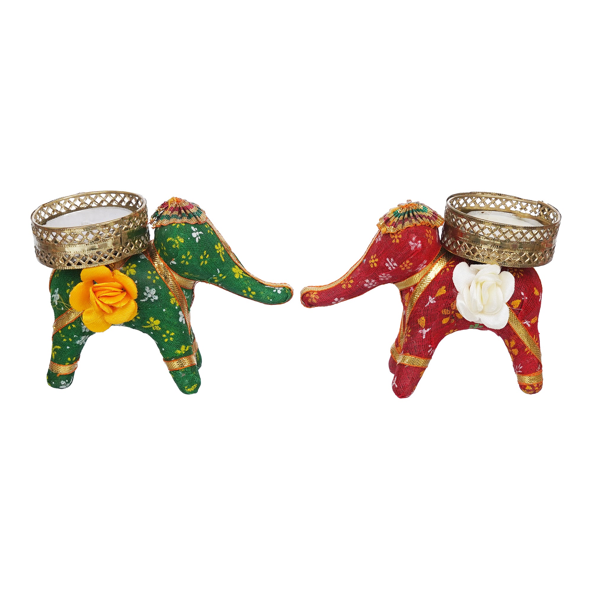 eCraftIndia Red and Green Elephant Decorative Tea Light Candle Holders (Set of 2) 7
