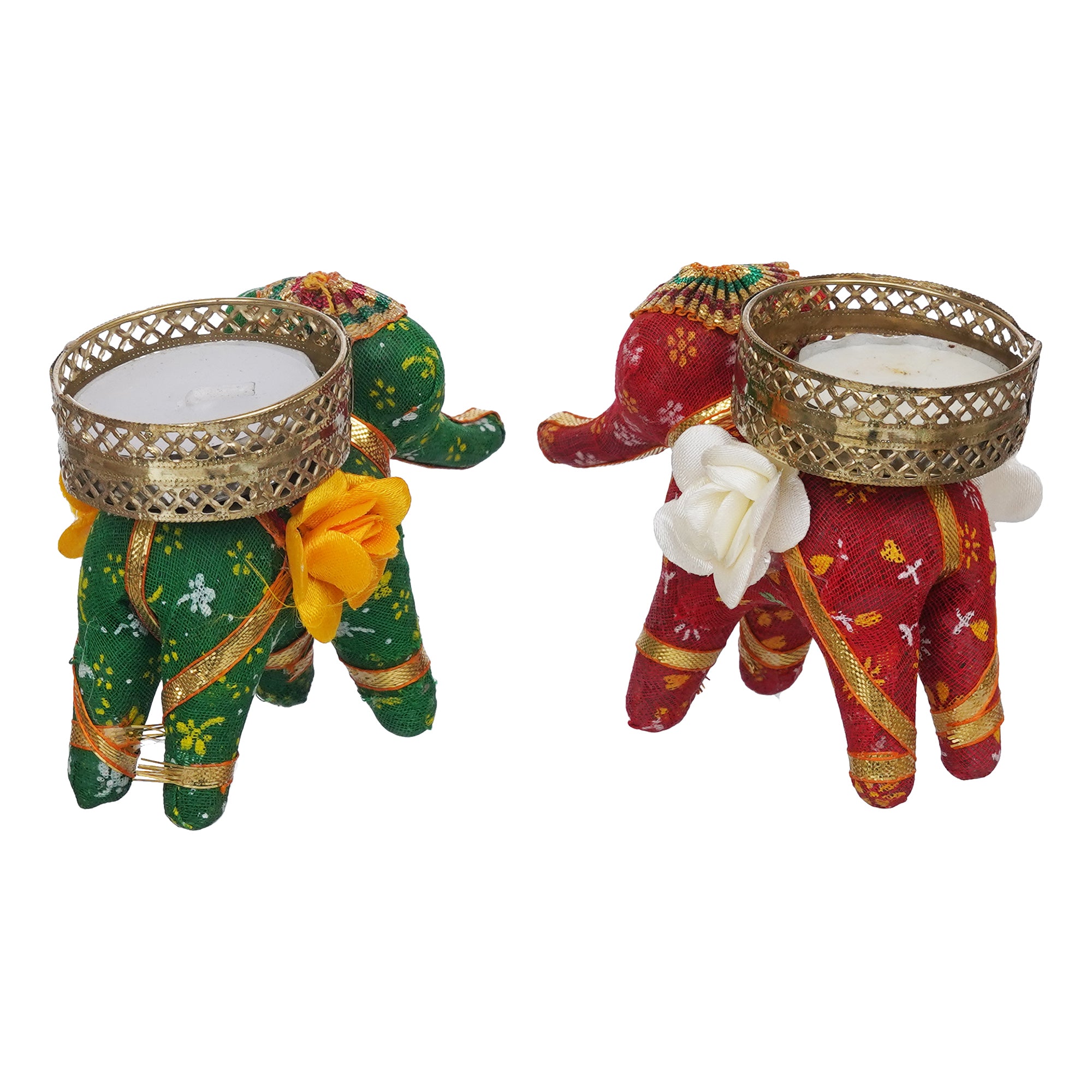 eCraftIndia Red and Green Elephant Decorative Tea Light Candle Holders (Set of 2) 8