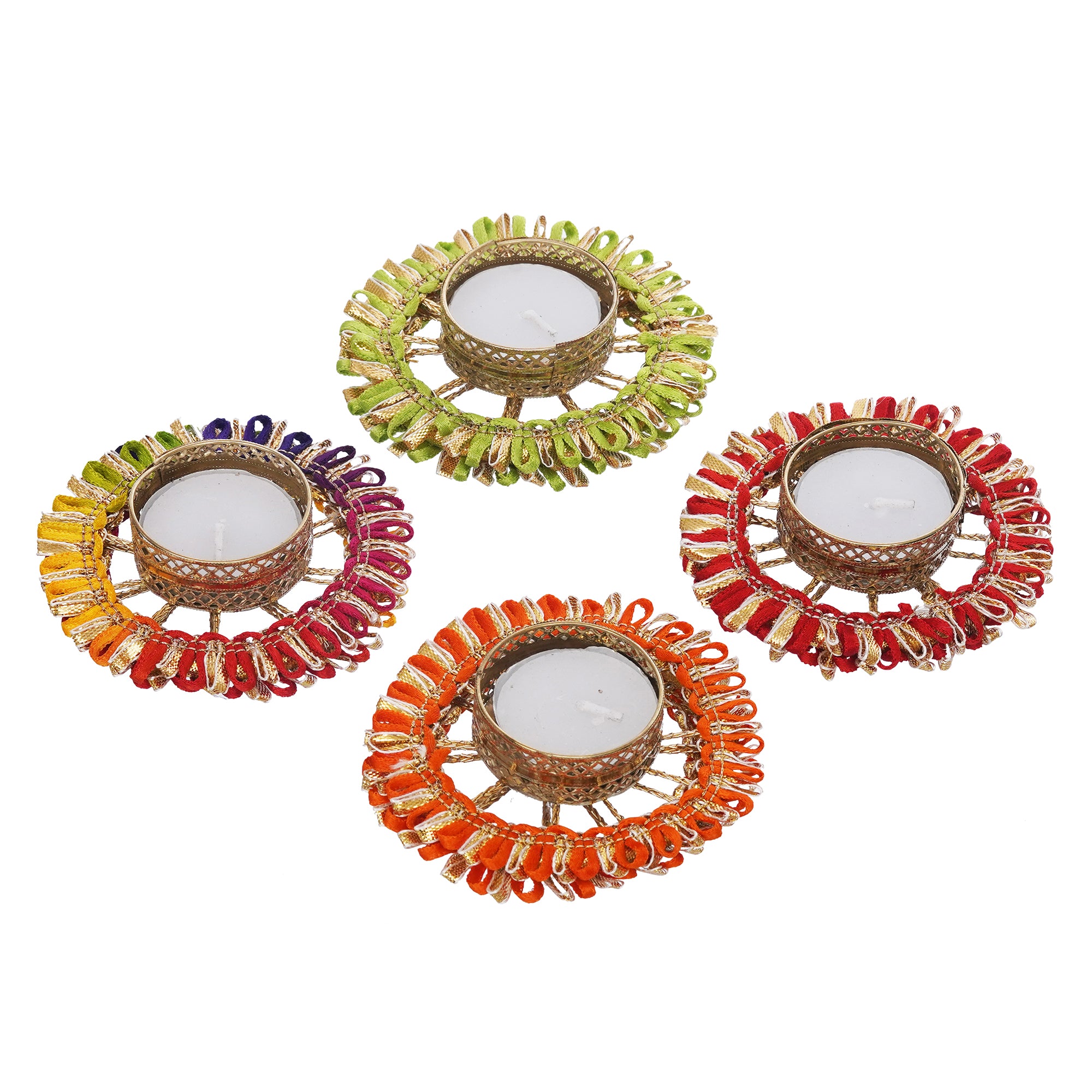 eCraftIndia Set of 4 Multicolor Round Shaped Floral Decorative Tea Light Candle Holders 2