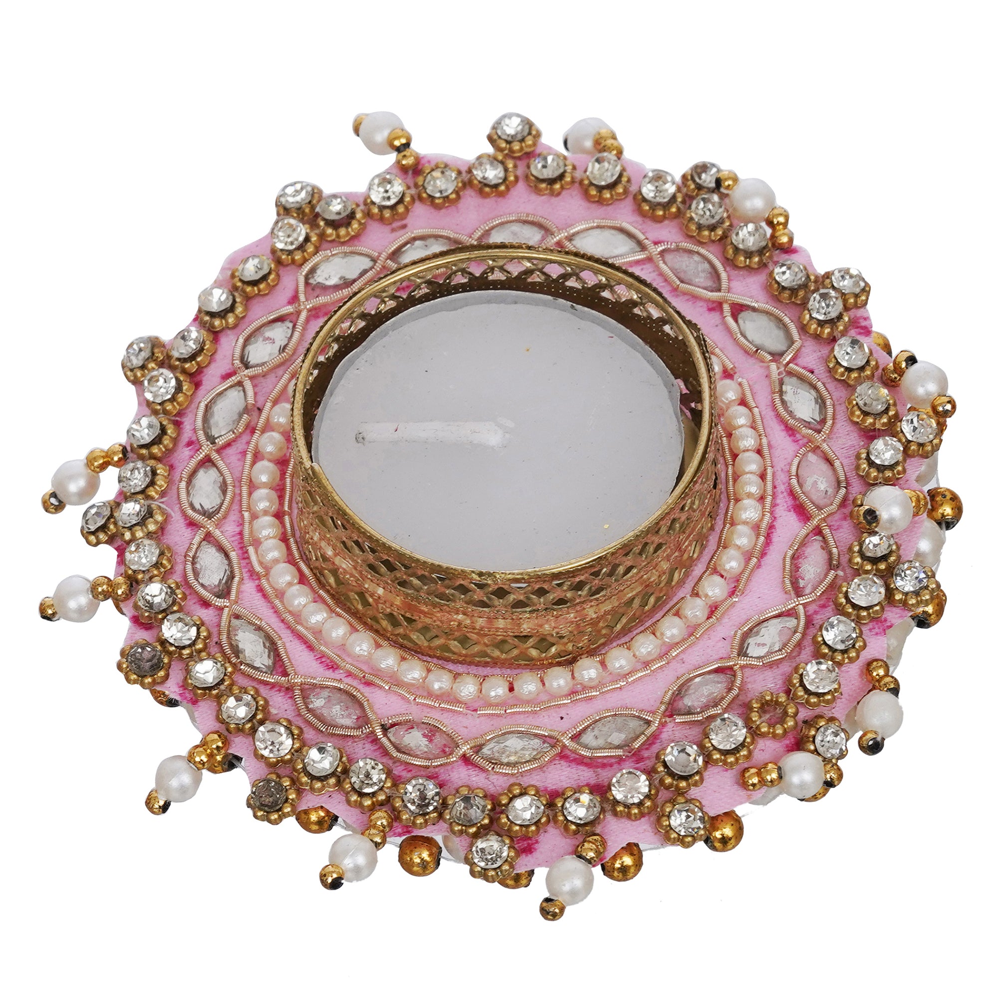 eCraftIndia Pink Bead and Pearl Handcrafted Beautiful Designer Tea Light Candle Holder 2