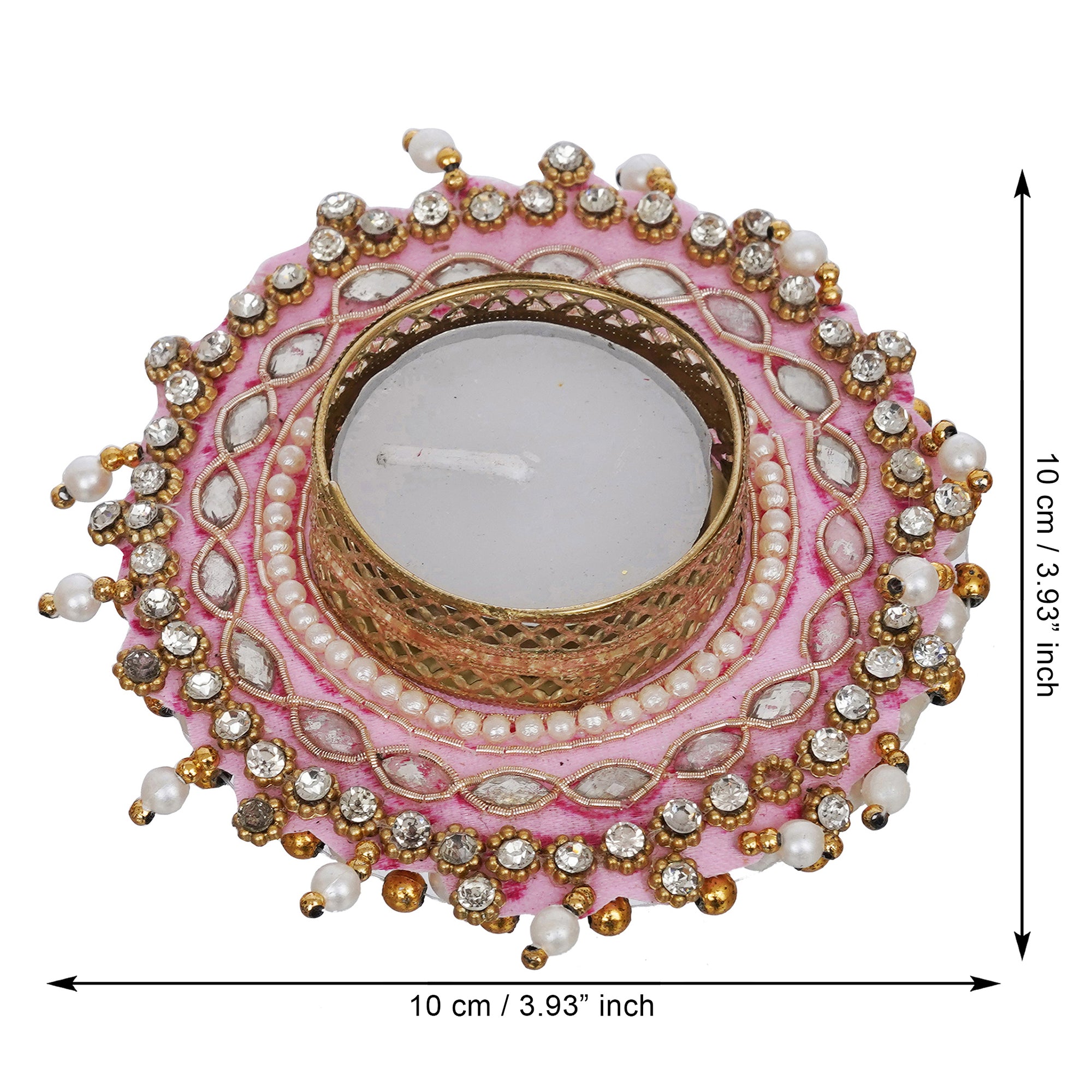 eCraftIndia Pink Bead and Pearl Handcrafted Beautiful Designer Tea Light Candle Holder 3