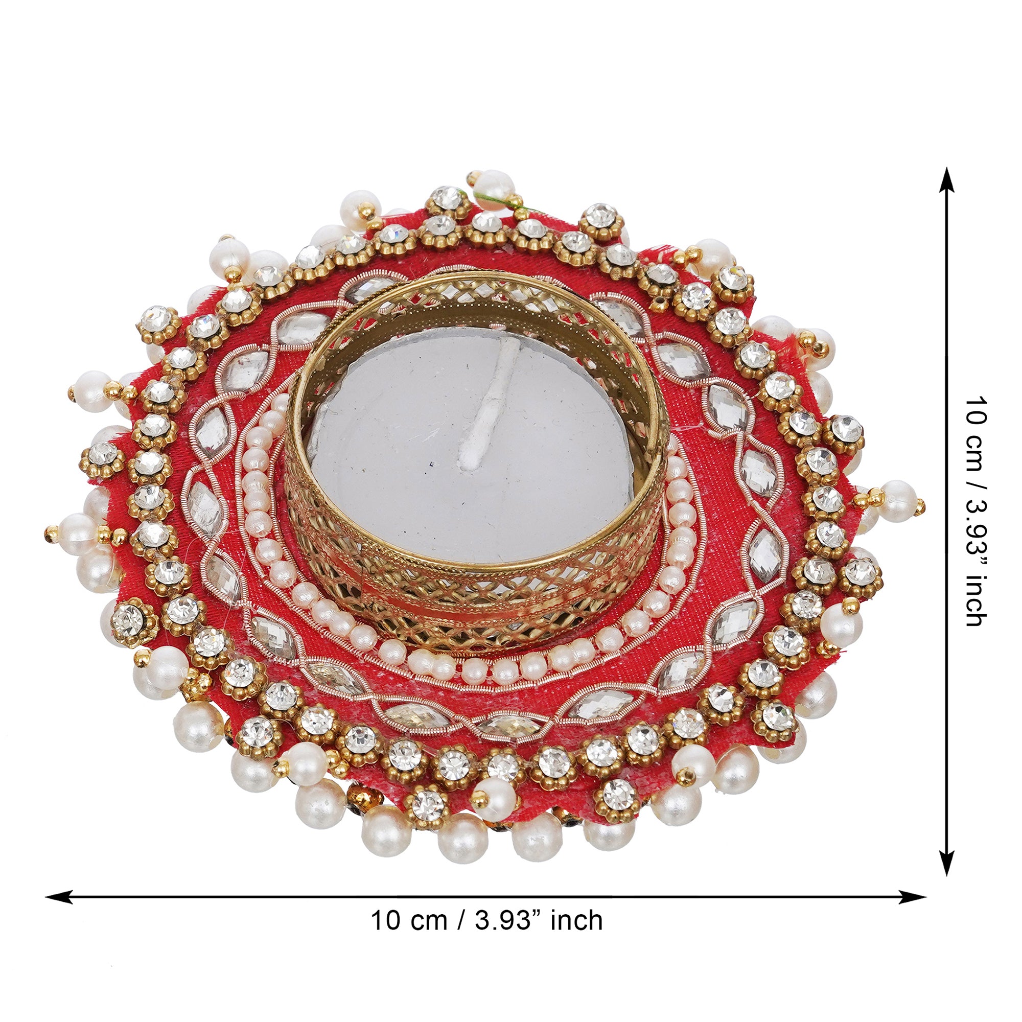 eCraftIndia Red Bead and Pearl Handcrafted Beautiful Designer Tea Light Candle Holder 3